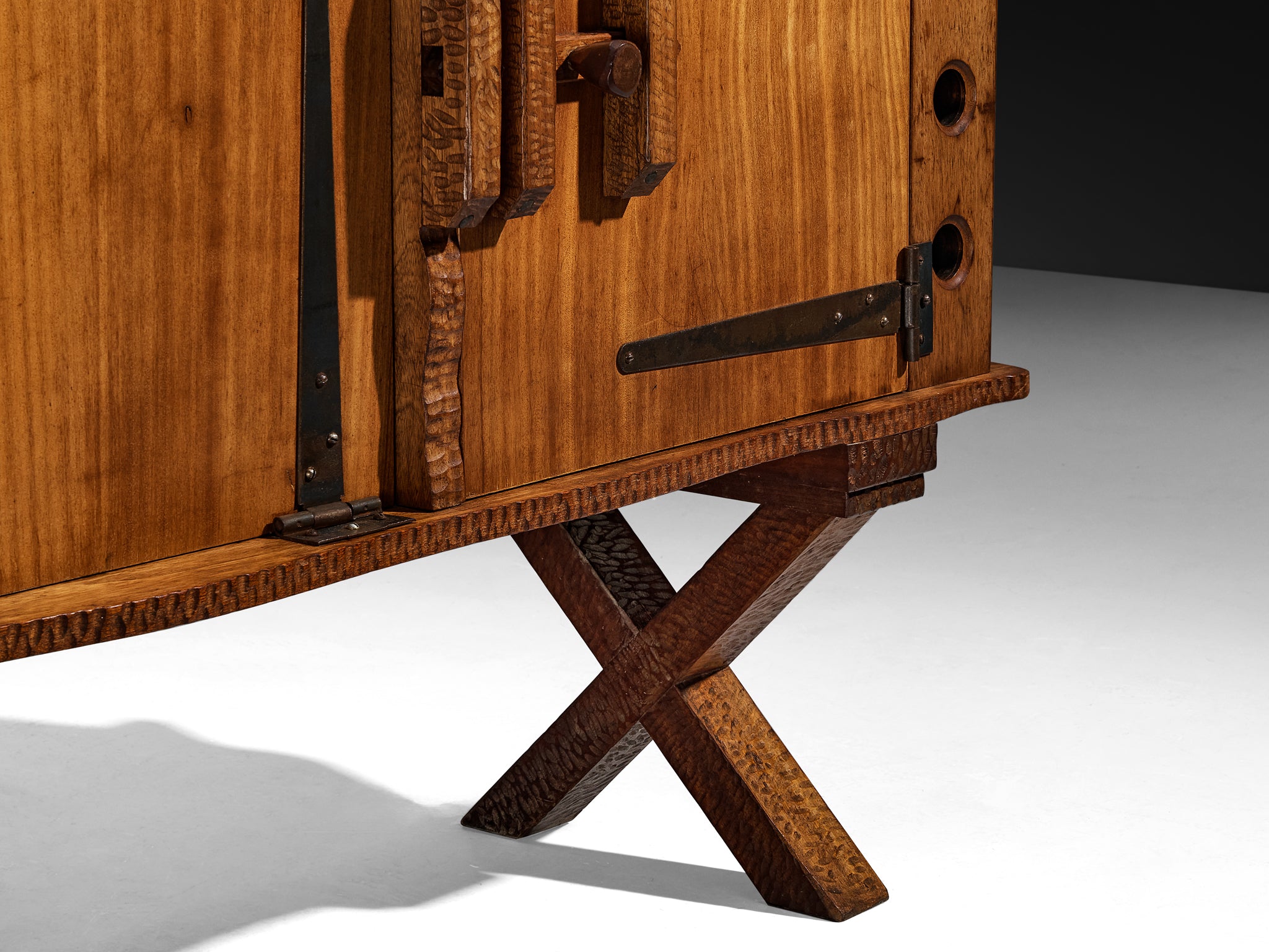 Mid-Century Sculptural Sideboard in Meranti and Wrought Iron Case pieces and storage cabinets Morentz