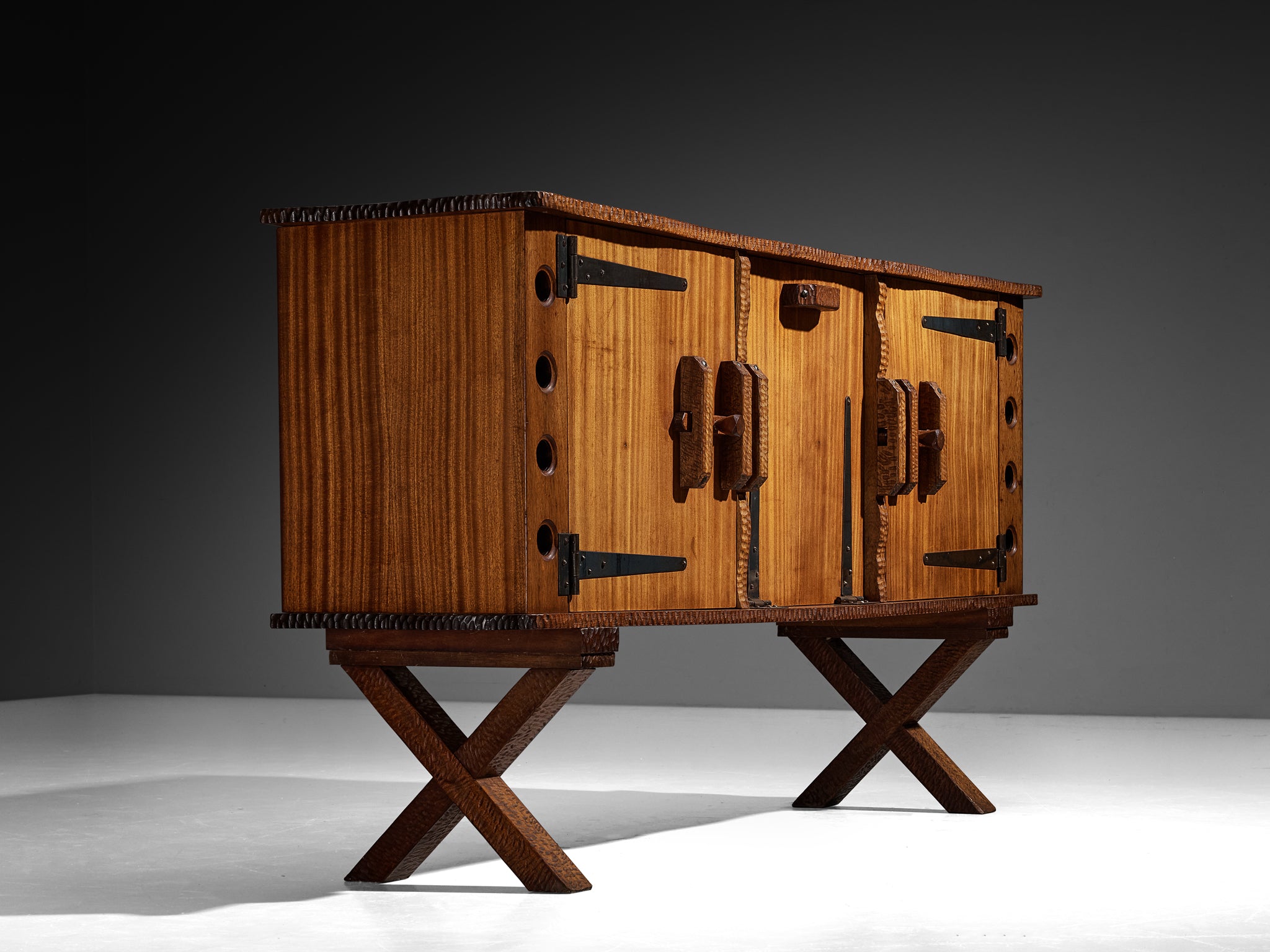 Mid-Century Sculptural Sideboard in Meranti and Wrought Iron Case pieces and storage cabinets Morentz