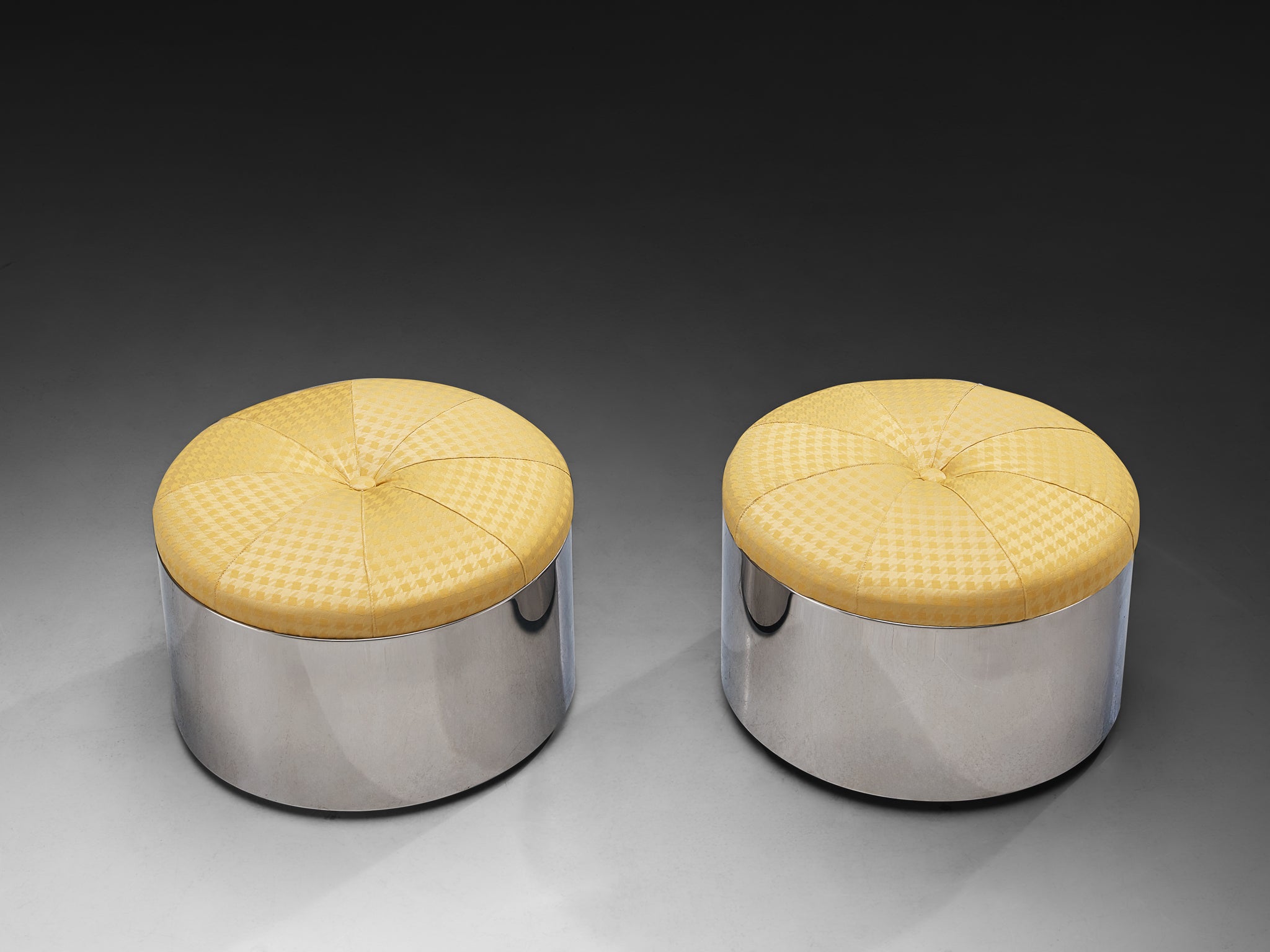 Pair of 1970s Post-Modern Movable Ottomans in Chromed Steel Seating Morentz