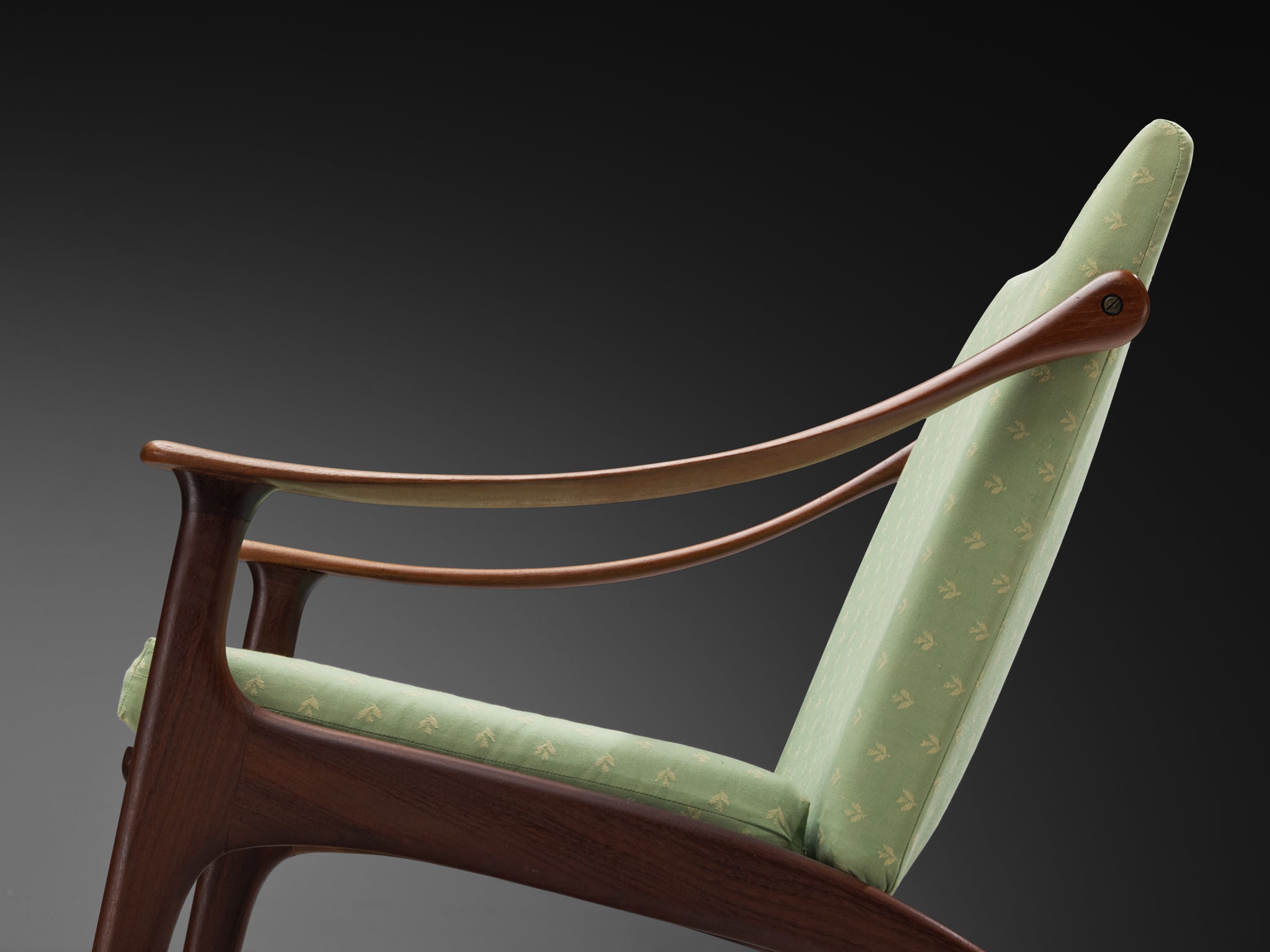 Arne Hovmand-Olsen and P. Mikkelsen Lounge Chair in Green Fabric and Teak Seating Morentz