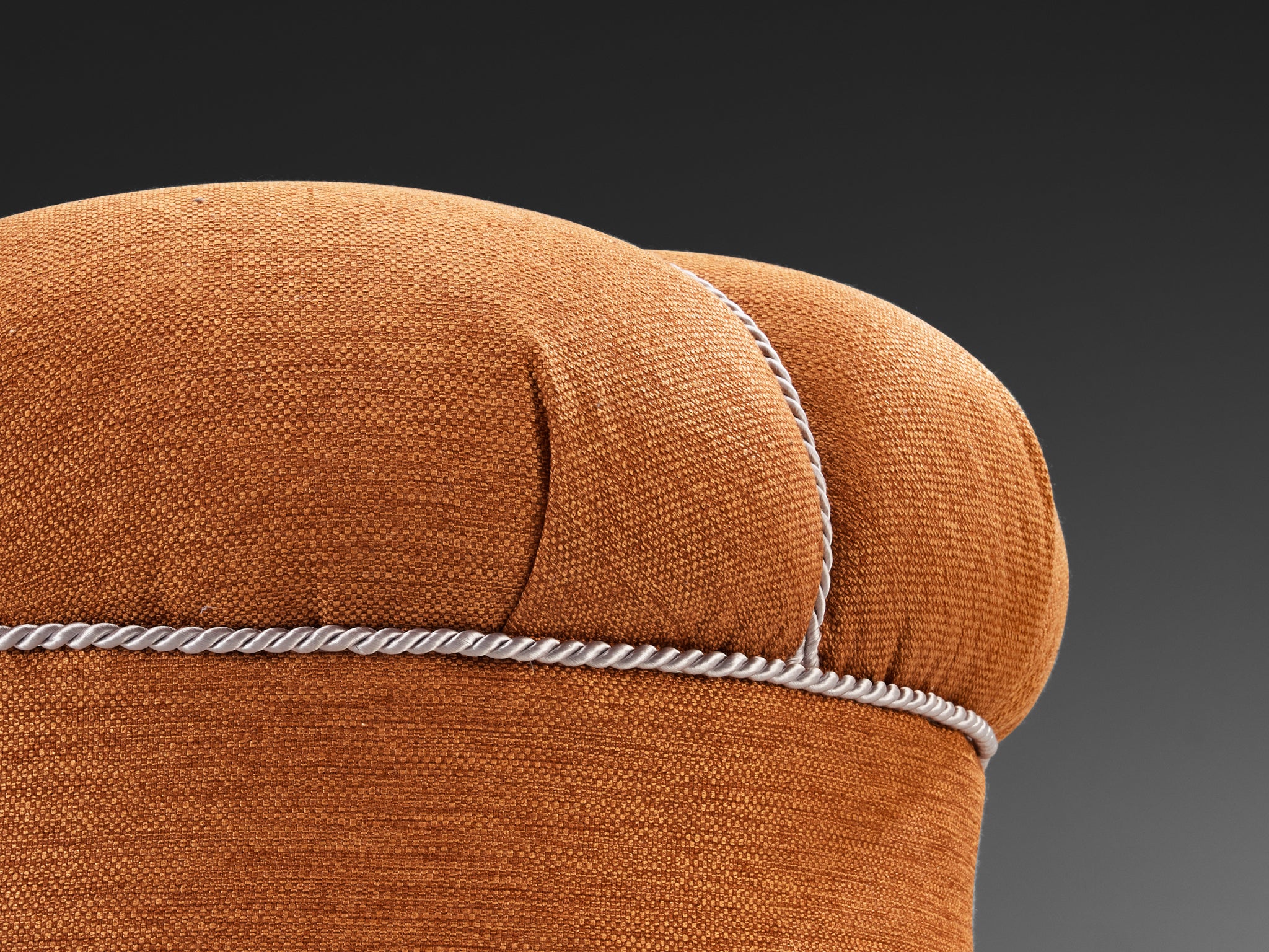 Jindrich Halabala Stool in Decorative Burnt Orange Fabric and Walnut Seating Morentz