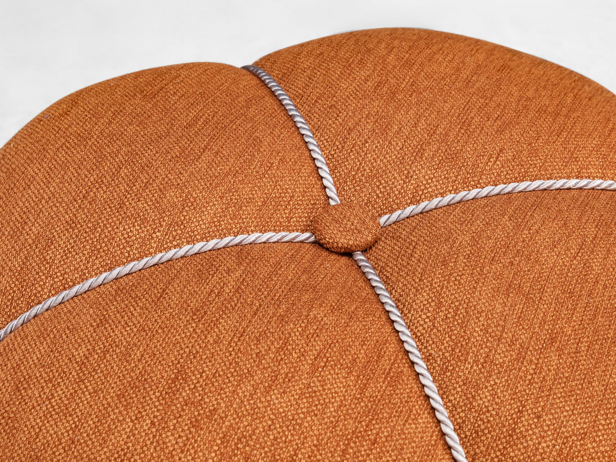 Jindrich Halabala Stool in Decorative Burnt Orange Fabric and Walnut Seating Morentz