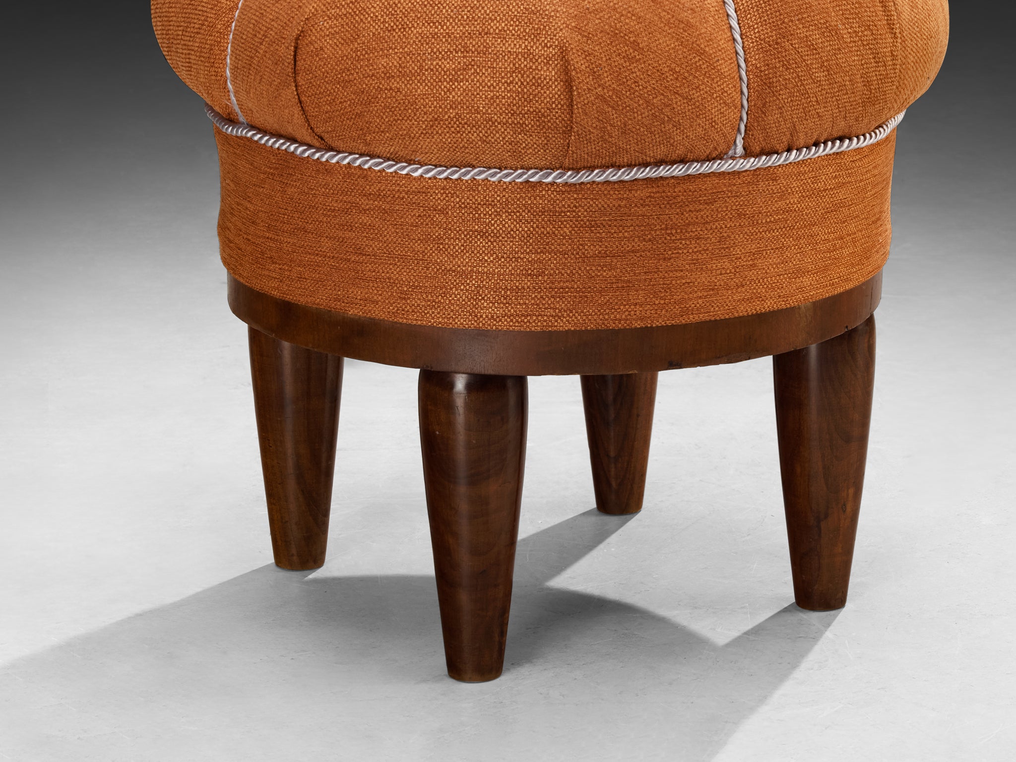 Jindrich Halabala Stool in Decorative Burnt Orange Fabric and Walnut Seating Morentz