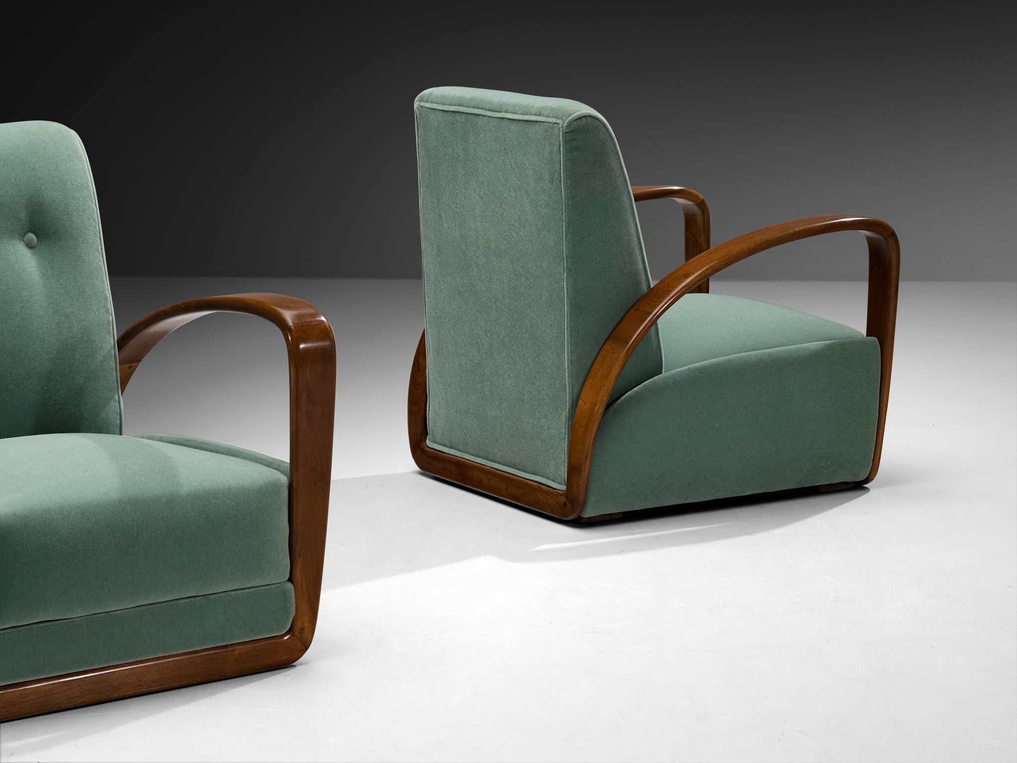 Rare Osvaldo Borsani for Arredamenti Borsani Varedo Pair of Lounge Chairs in Walnut Seating Morentz
