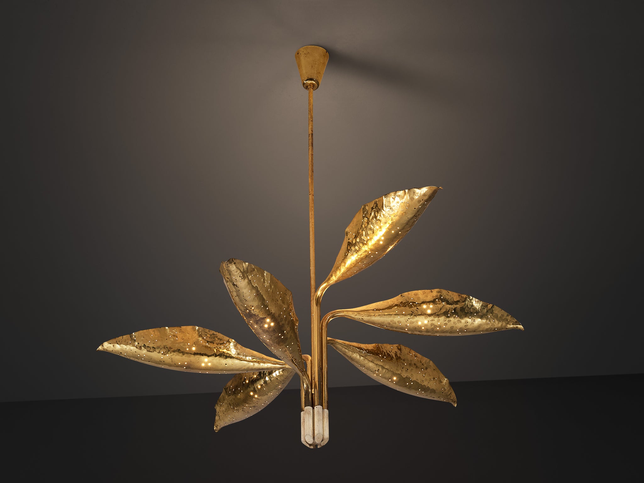 Angelo Lelii for Arredoluce Chandelier in Hammered Brass Lighting Morentz