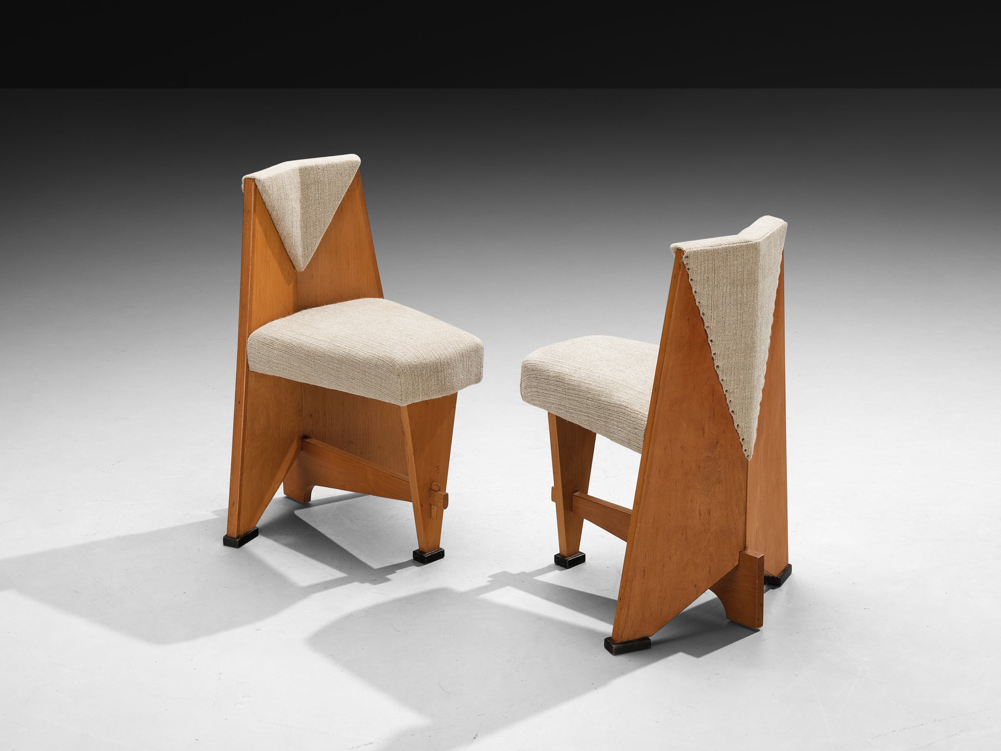 Laurens Groen Art Deco Side Chairs in Wood and Wool Seating Morentz
