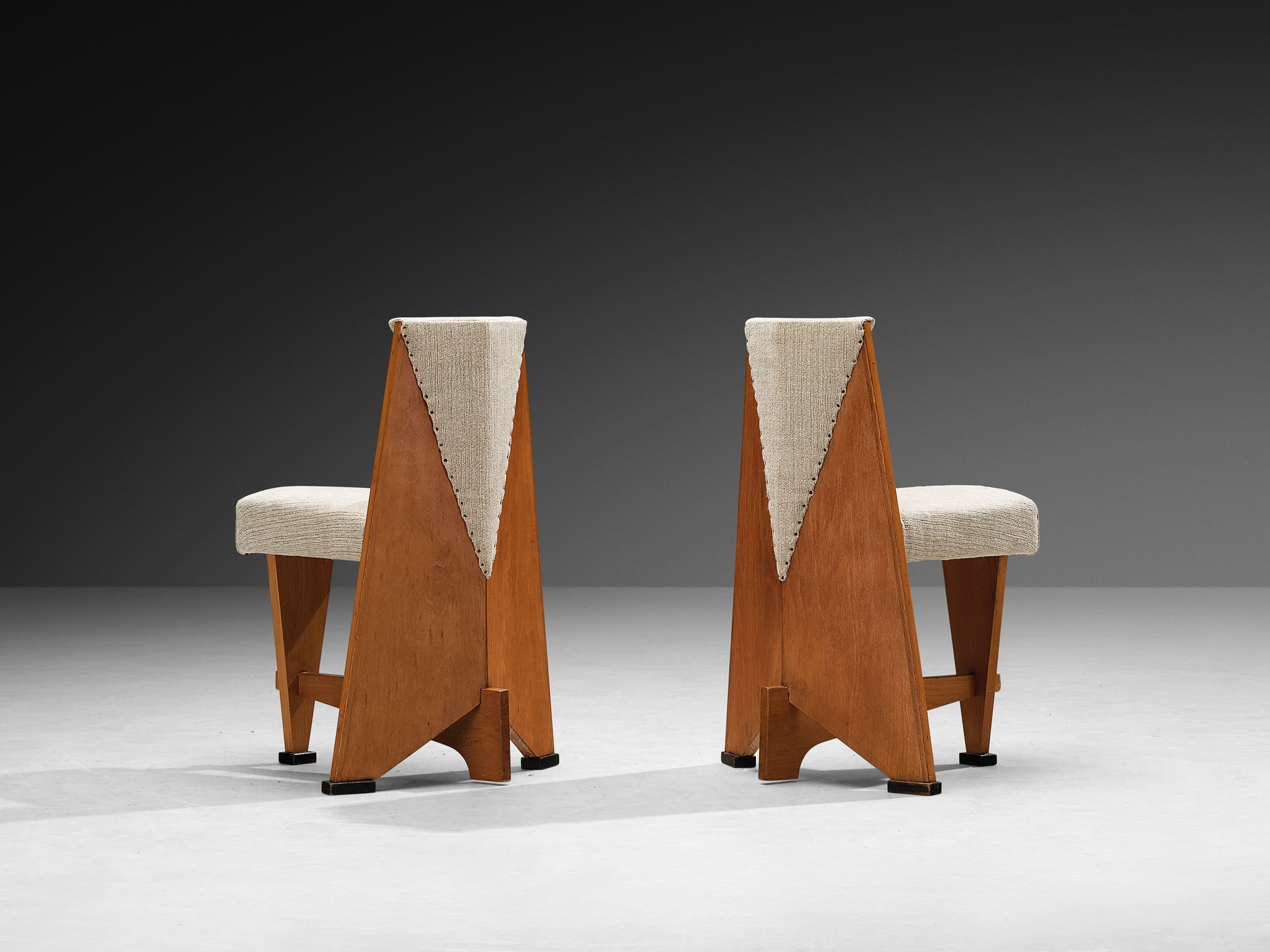 Laurens Groen Art Deco Side Chairs in Wood and Wool Seating Morentz