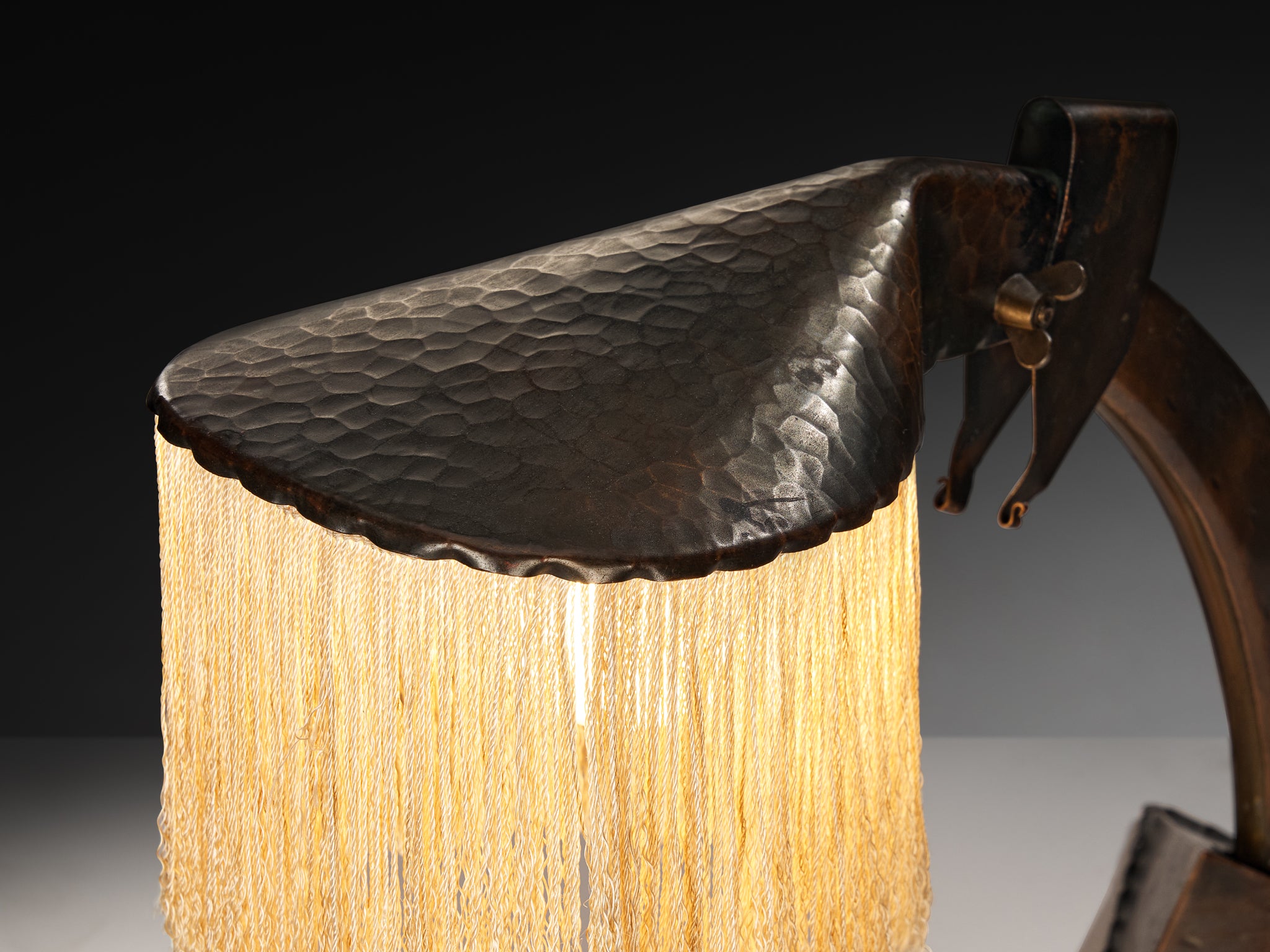 Amsterdamse School Table Lamp in Copper and Silk Lighting Morentz