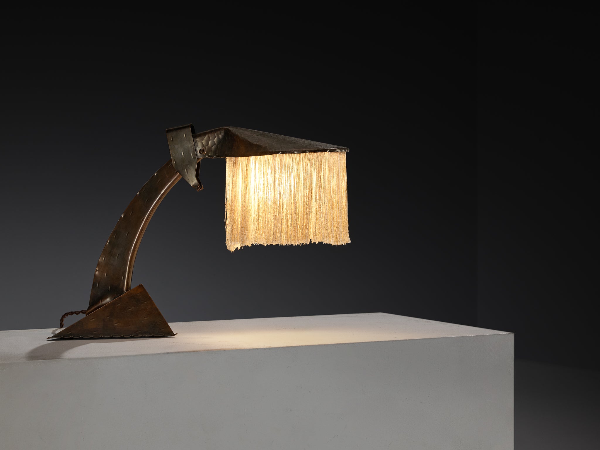 Amsterdamse School Table Lamp in Copper and Silk Lighting Morentz