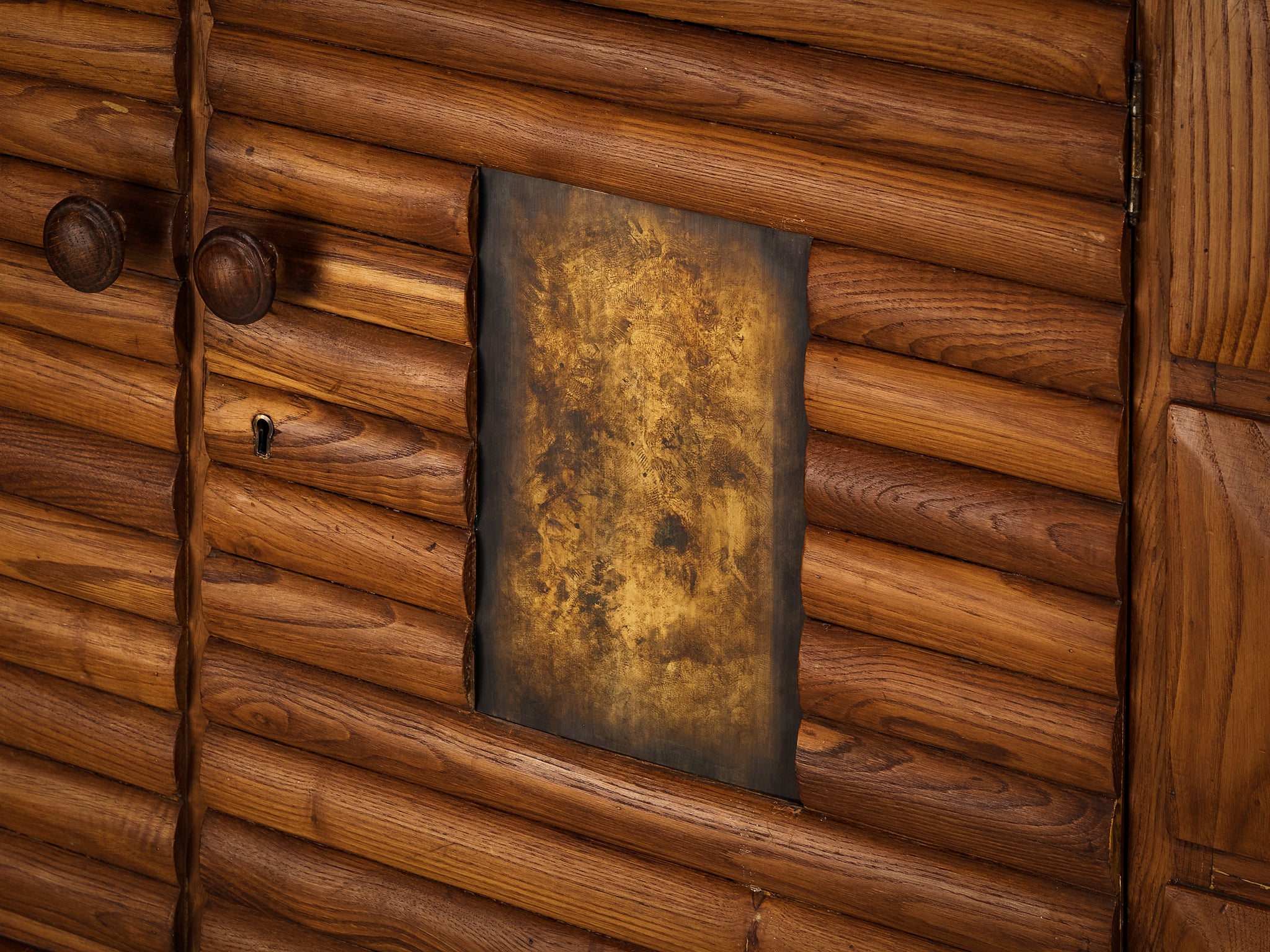 Italian Mid-Century Modern Sideboard in Chestnut and Patinated Brass Case pieces and storage cabinets Morentz