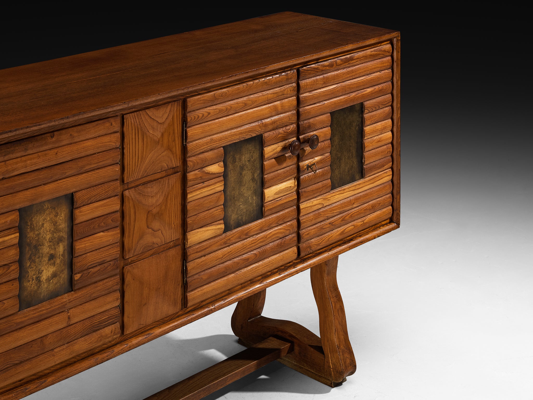 Italian Mid-Century Modern Sideboard in Chestnut and Patinated Brass Case pieces and storage cabinets Morentz