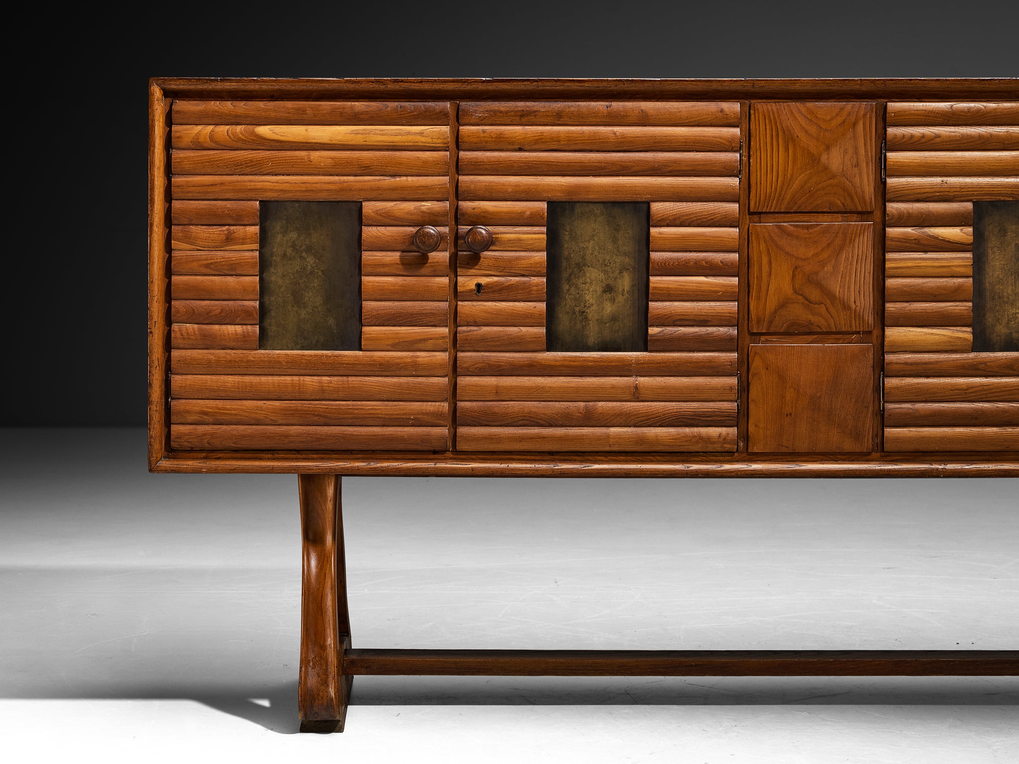 Italian Mid-Century Modern Sideboard in Chestnut and Patinated Brass Case pieces and storage cabinets Morentz