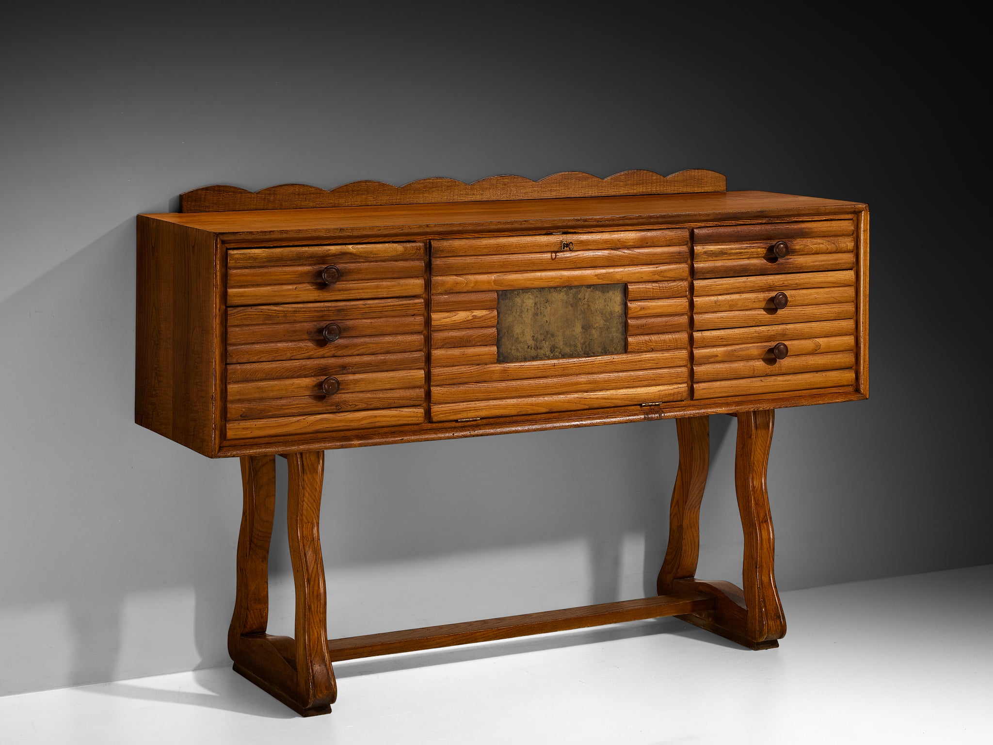 Italian Mid-Century Modern Sideboard in Chestnut and Patinated Brass Case pieces and storage cabinets Morentz