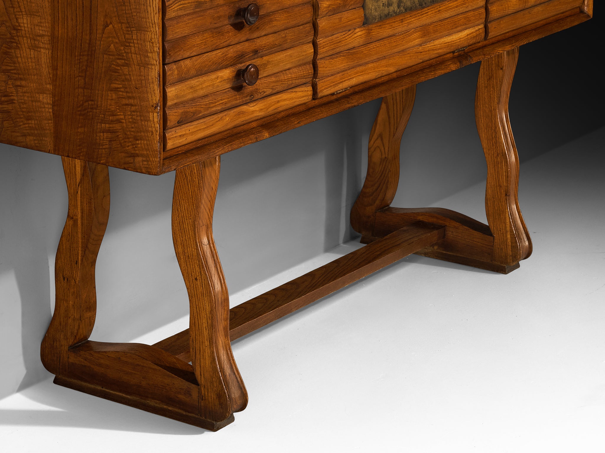 Italian Mid-Century Modern Sideboard in Chestnut and Patinated Brass Case pieces and storage cabinets Morentz