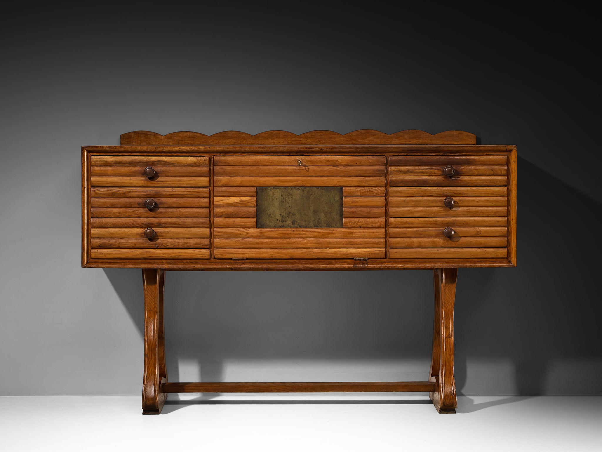Italian Mid-Century Modern Sideboard in Chestnut and Patinated Brass Case pieces and storage cabinets Morentz