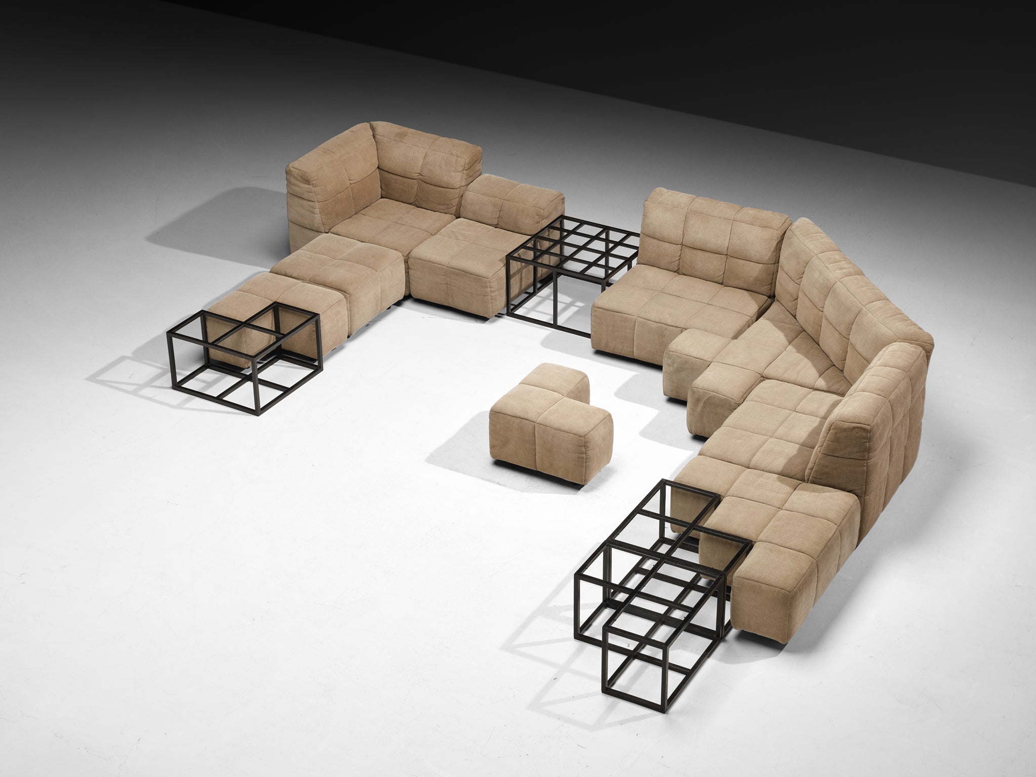 Hans Hopfer for Neue Wiener Werkstätte Modular 'Castell' Sofa with Side Tables Seating Morentz