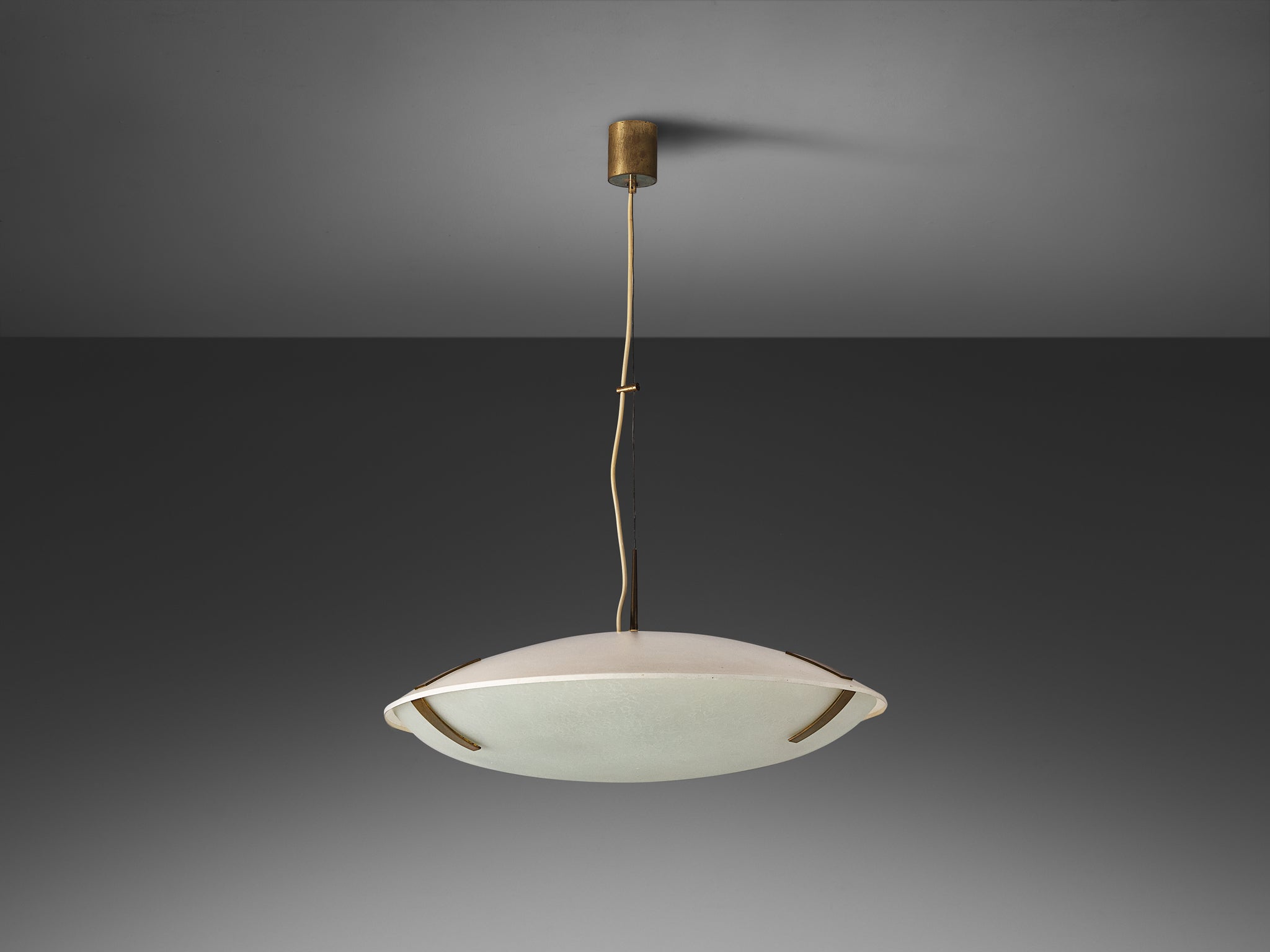 Stilnovo Pendant '1140' in Aluminium, Brass and Glass Lighting Morentz