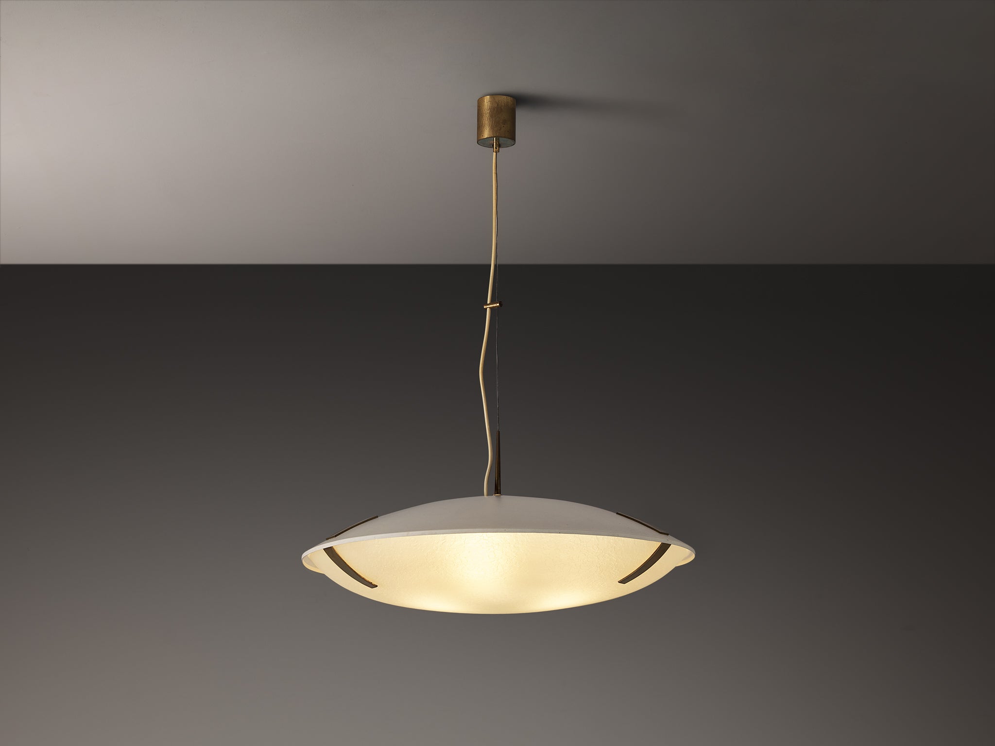 Stilnovo Pendant '1140' in Aluminium, Brass and Glass Lighting Morentz