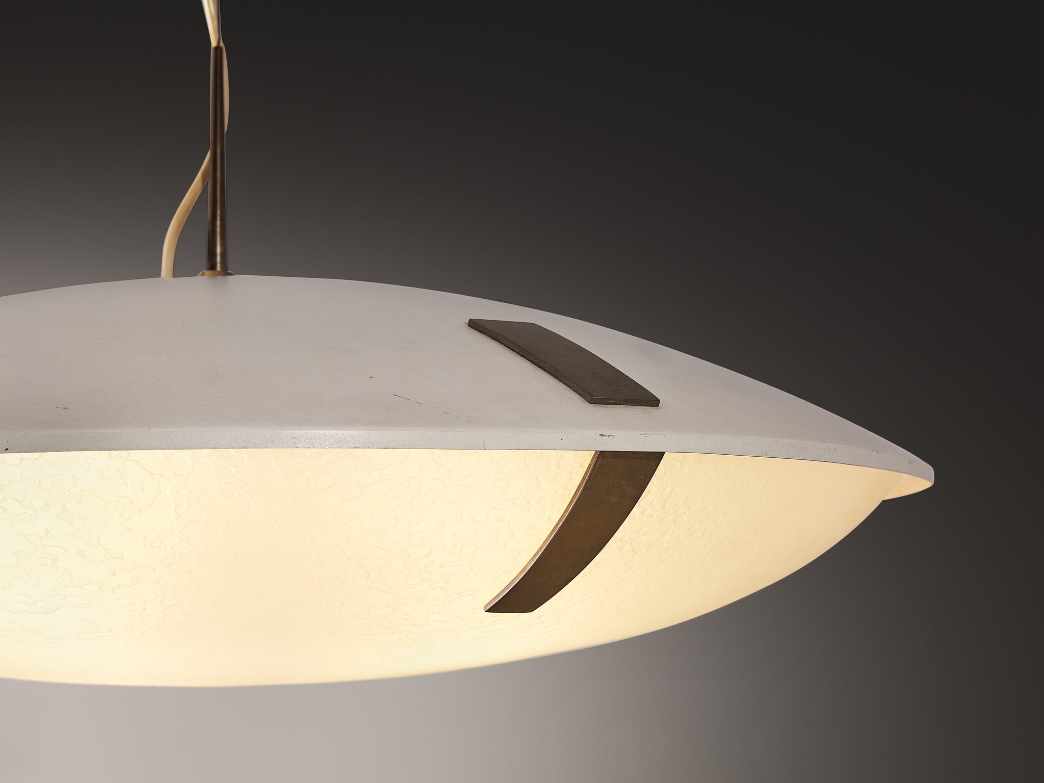 Stilnovo Pendant '1140' in Aluminium, Brass and Glass Lighting Morentz