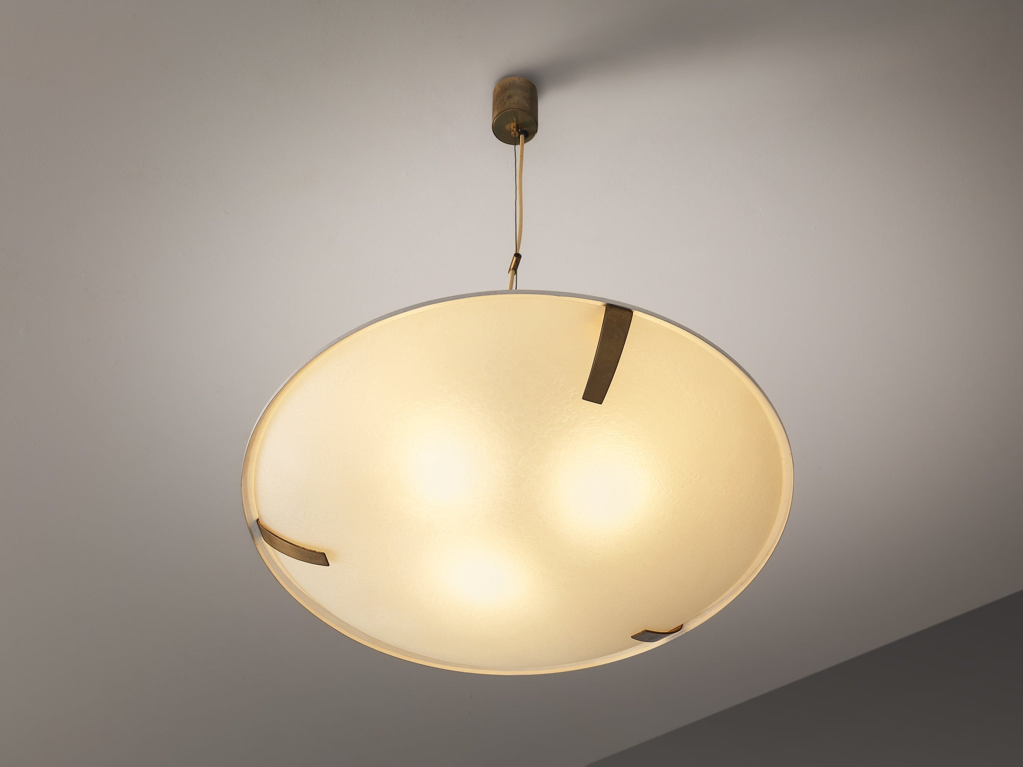 Stilnovo Pendant '1140' in Aluminium, Brass and Glass Lighting Morentz