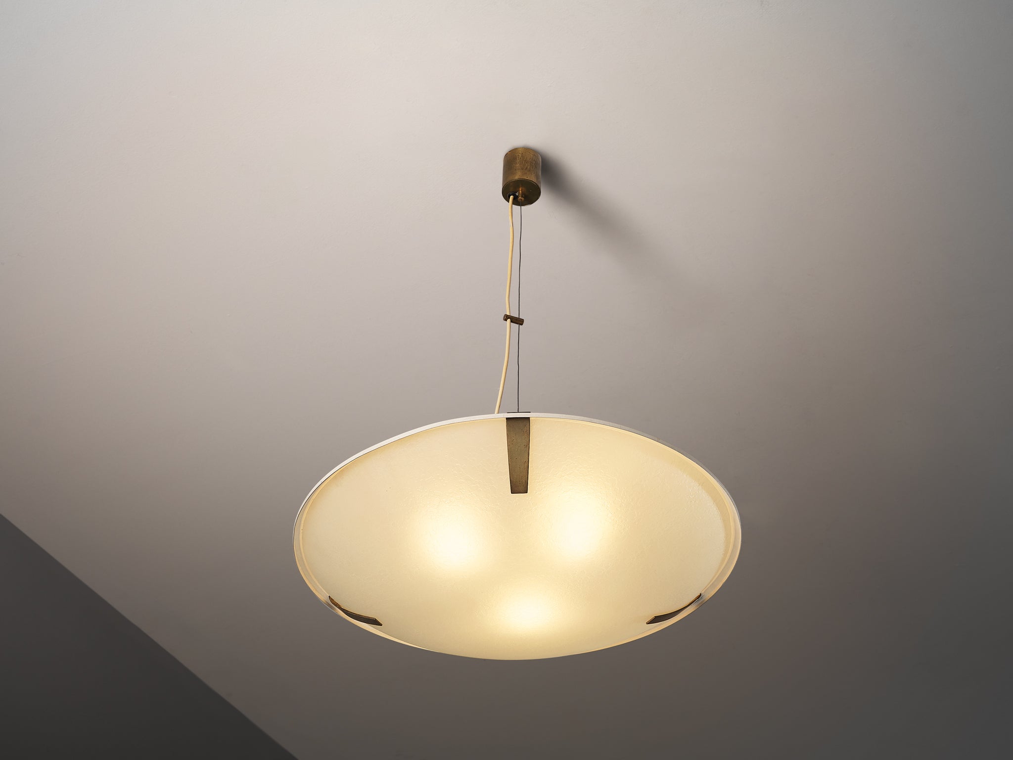 Stilnovo Pendant '1140' in Aluminium, Brass and Glass Lighting Morentz