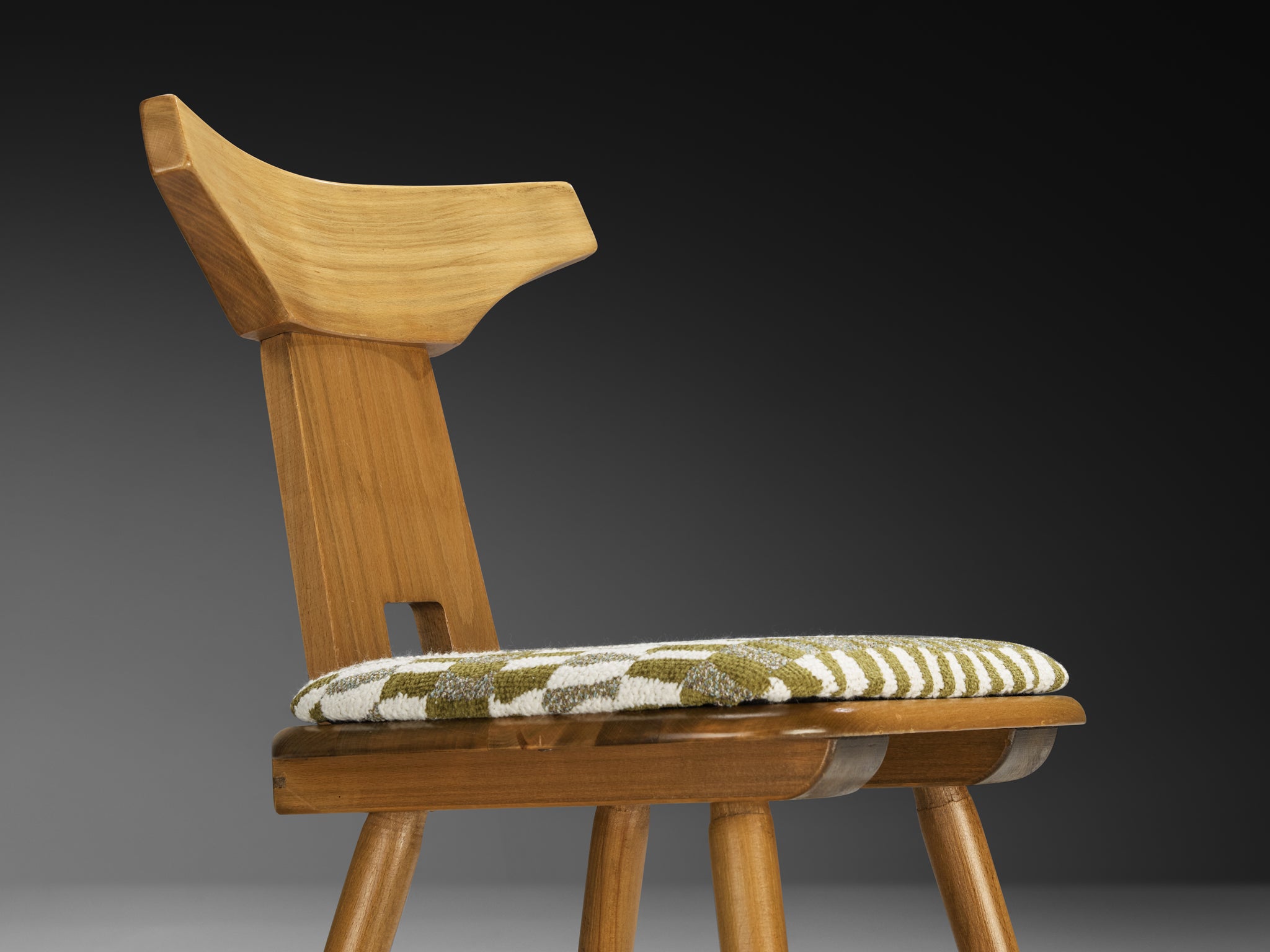 French Rustic Dining Chairs in Solid Wood with Seats in Patterned Multicolor Fabric Seating Morentz