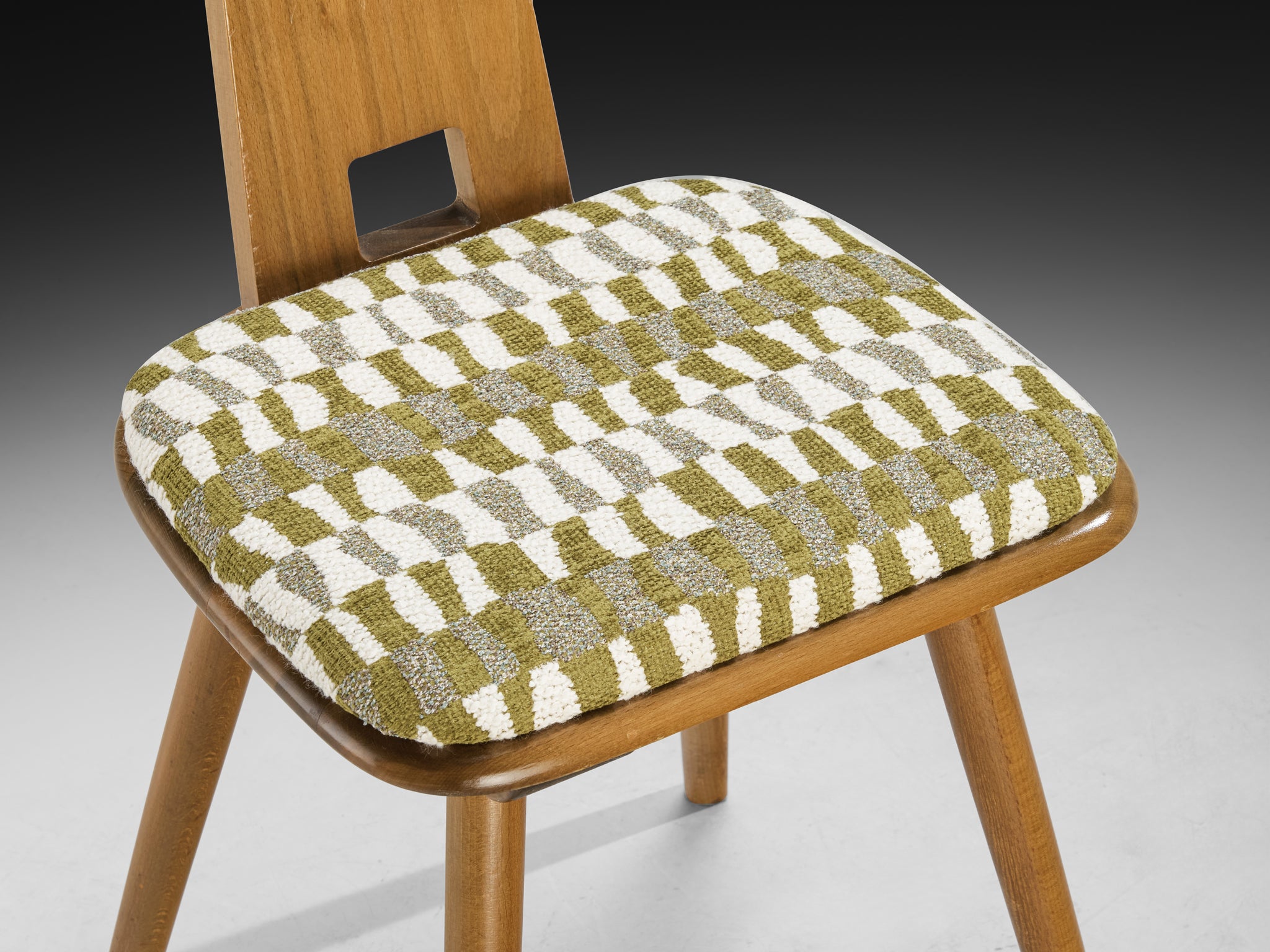 French Rustic Dining Chairs in Solid Wood with Seats in Patterned Multicolor Fabric Seating Morentz