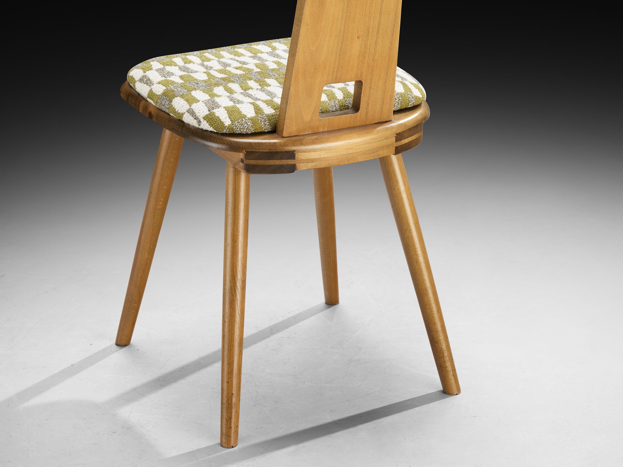 French Rustic Dining Chairs in Solid Wood with Seats in Patterned Multicolor Fabric Seating Morentz