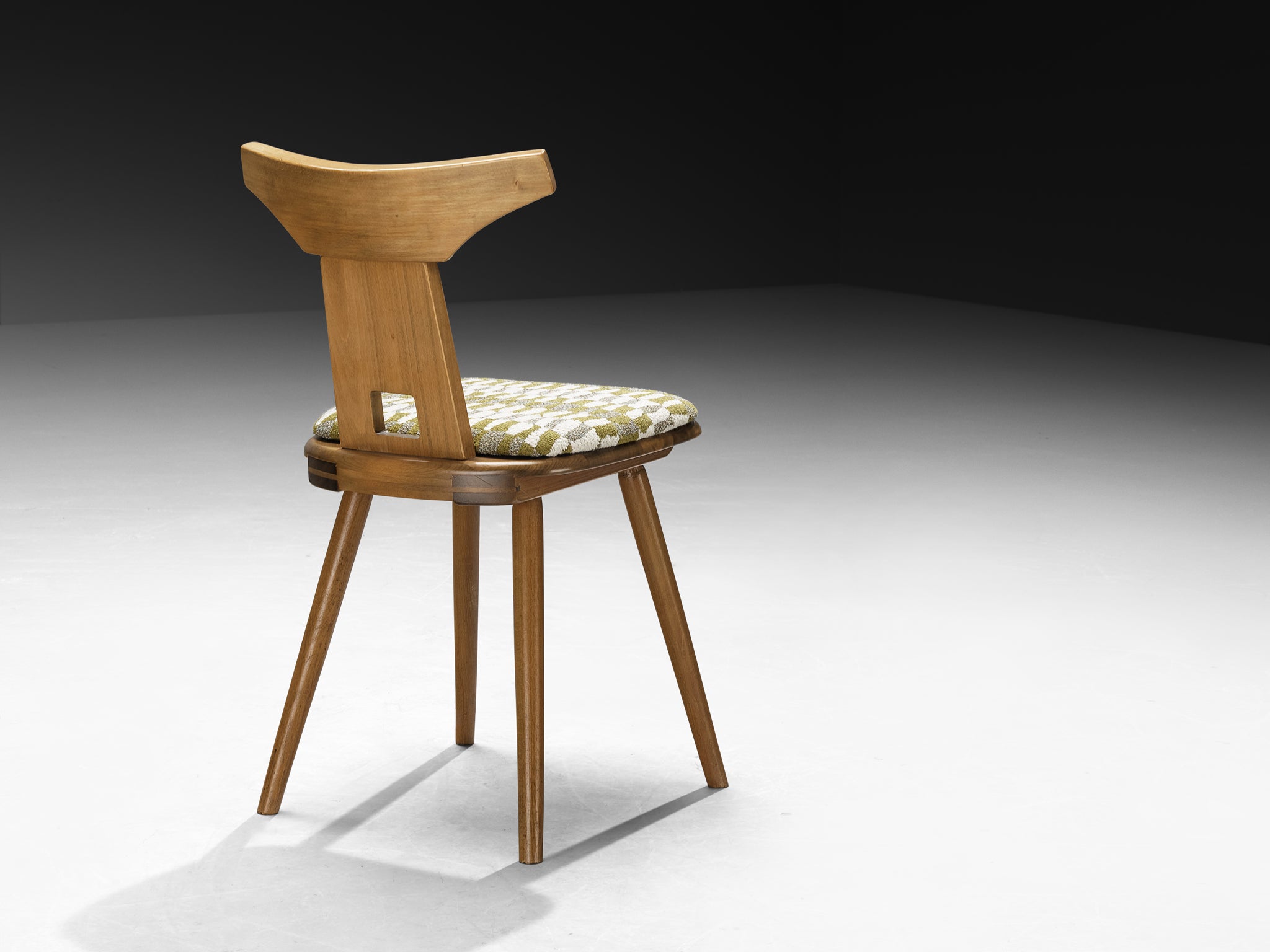 French Rustic Dining Chairs in Solid Wood with Seats in Patterned Multicolor Fabric Seating Morentz