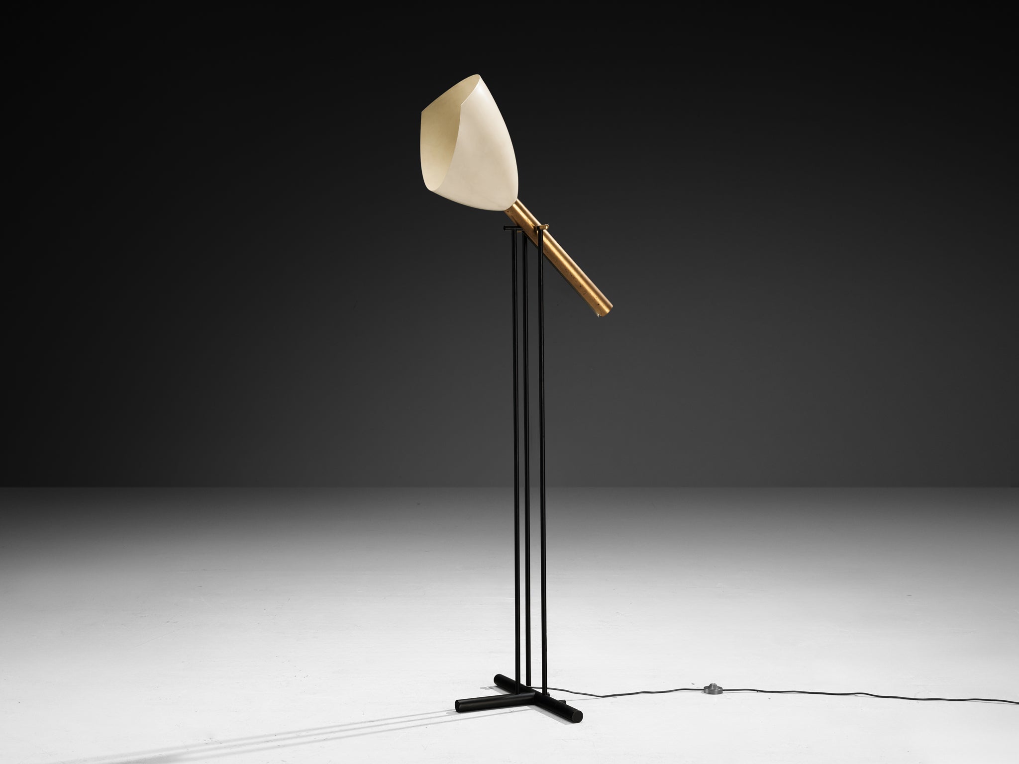 Angelo Lelii for Arredoluce ‘Televisione’ Floor Lamp in Brass and Aluminum Lighting Morentz