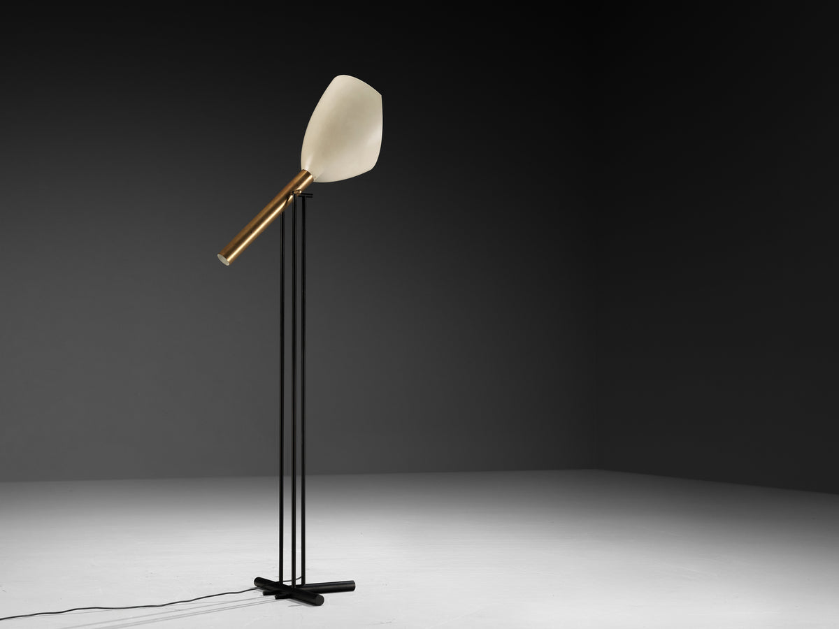 Angelo Lelii for Arredoluce ‘Televisione’ Floor Lamp in Brass and Aluminum Lighting Morentz
