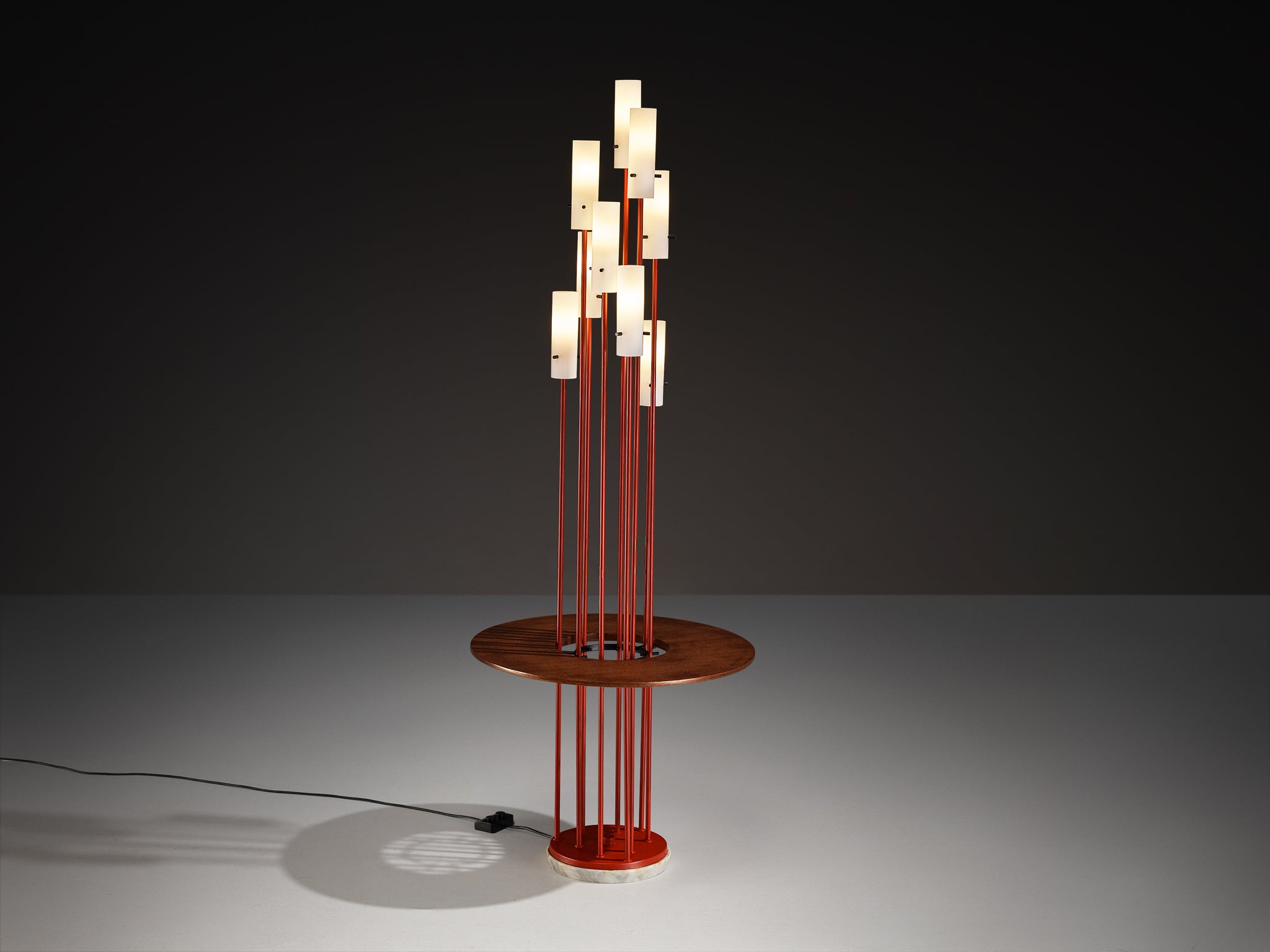 1950s Mid-Century Modern Italian Floor Lamp with Integrated Side Table in Teak Lighting Morentz