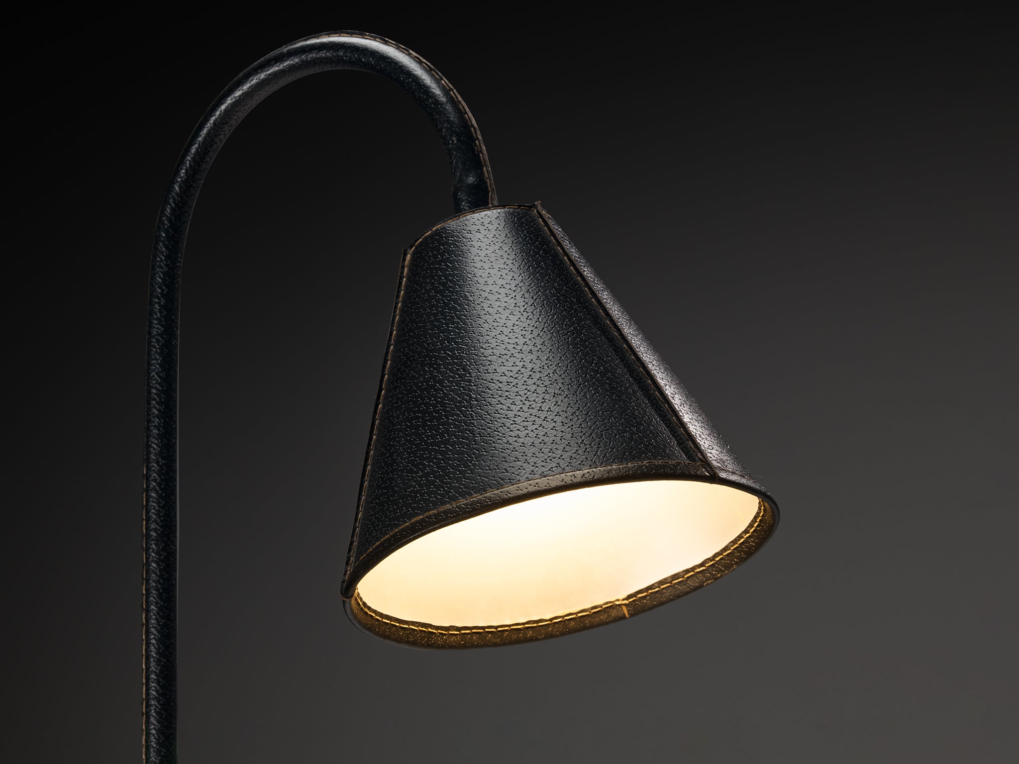 Valentí Spanish Floor Lamp in Black Stitched Saddle Leather Lighting Morentz