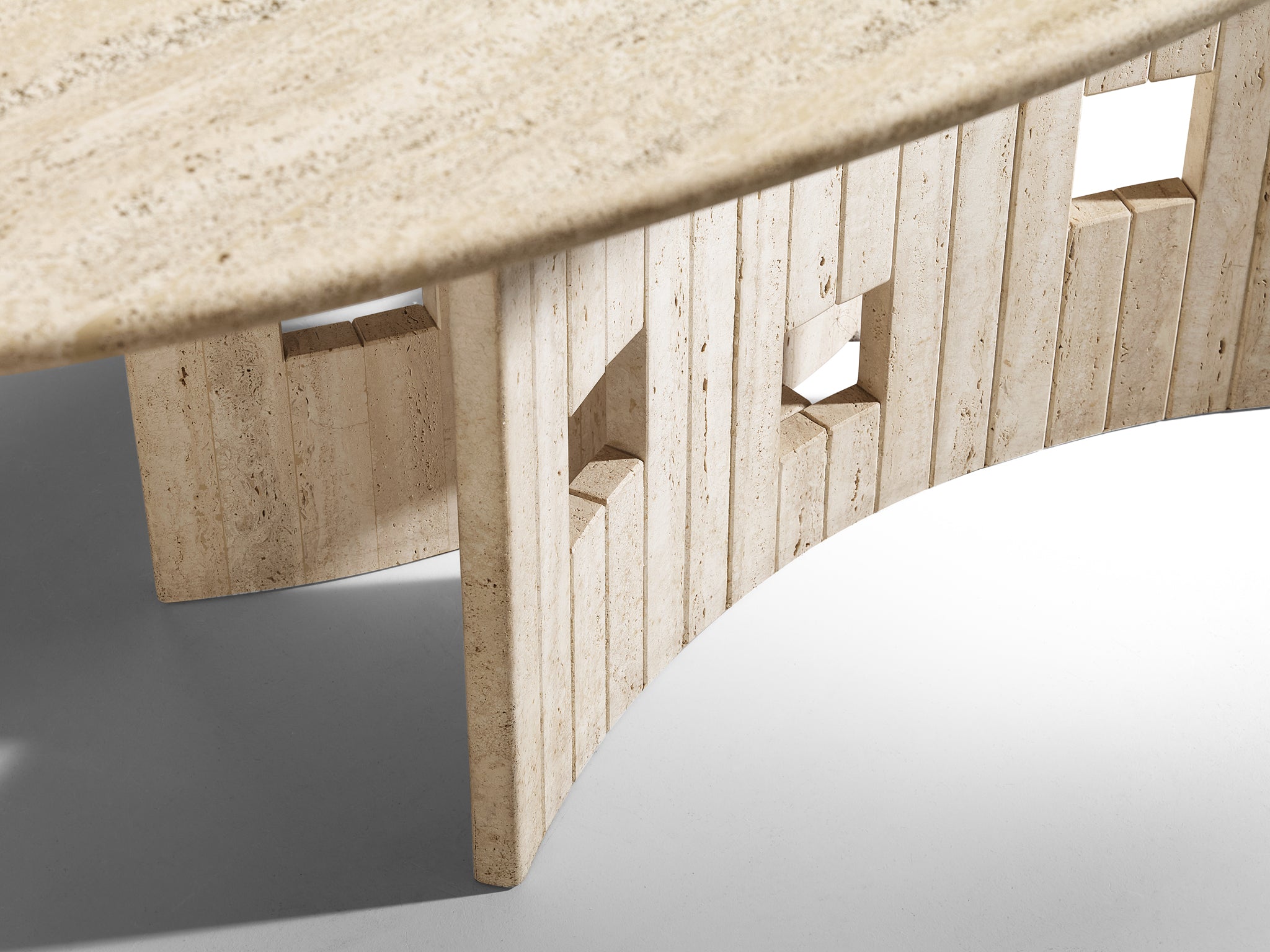 Post-Modern Dining Table in Travertine with Geometric Base Tables Morentz