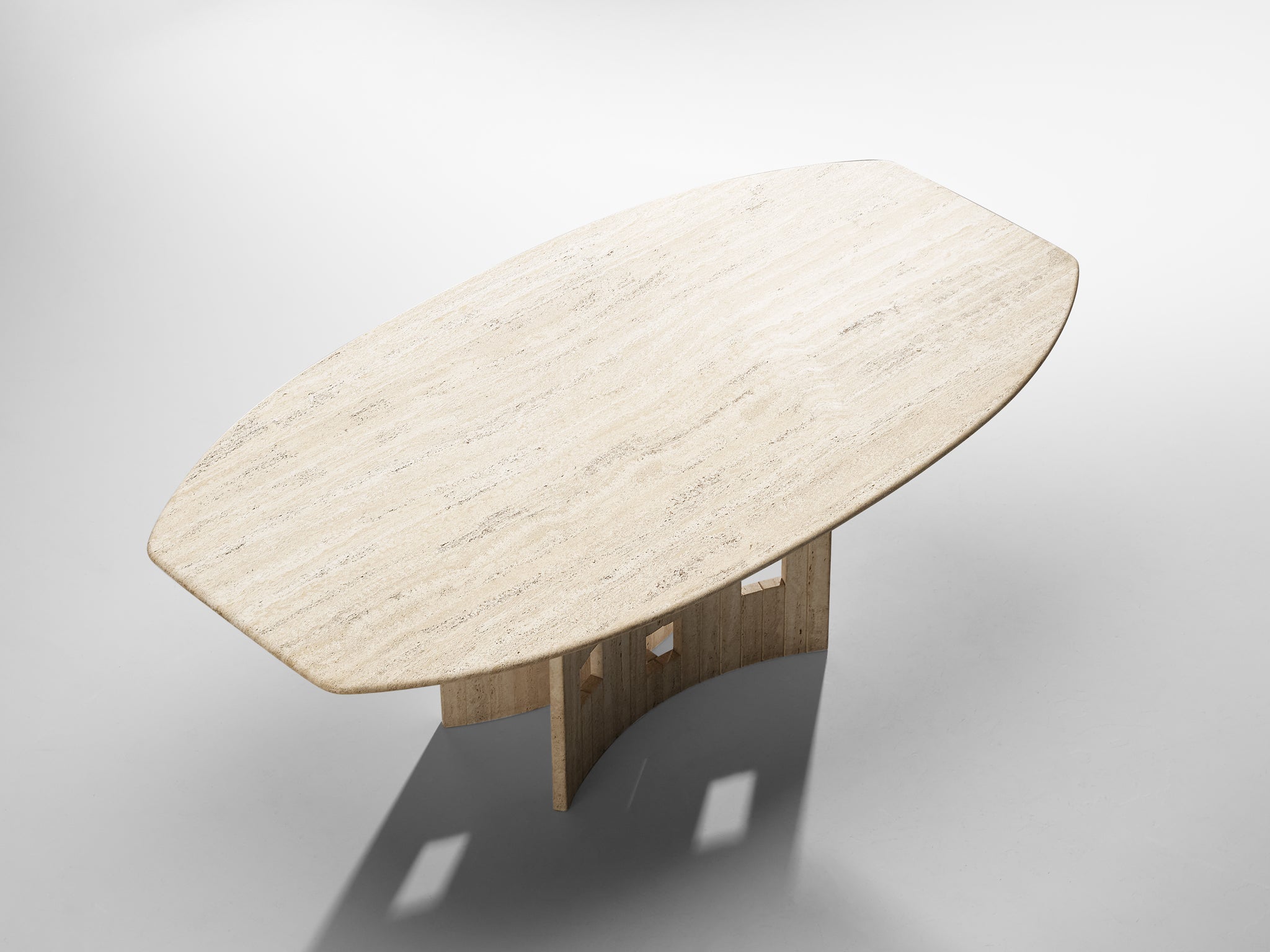 Post-Modern Dining Table in Travertine with Geometric Base Tables Morentz