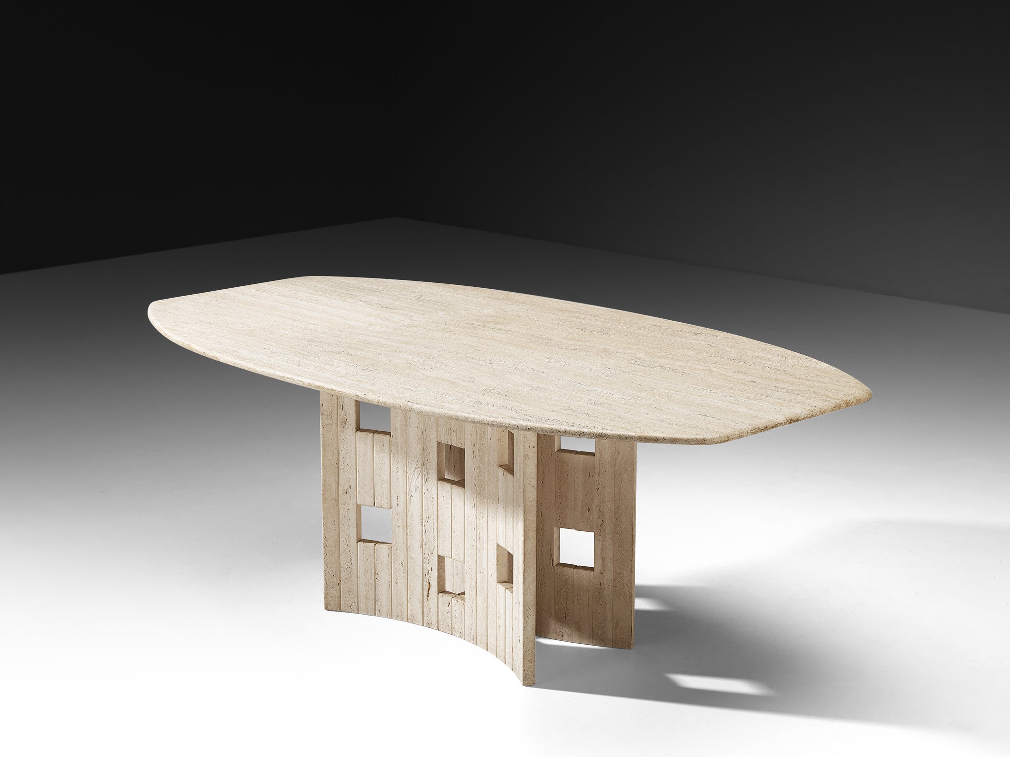 Post-Modern Dining Table in Travertine with Geometric Base Tables Morentz