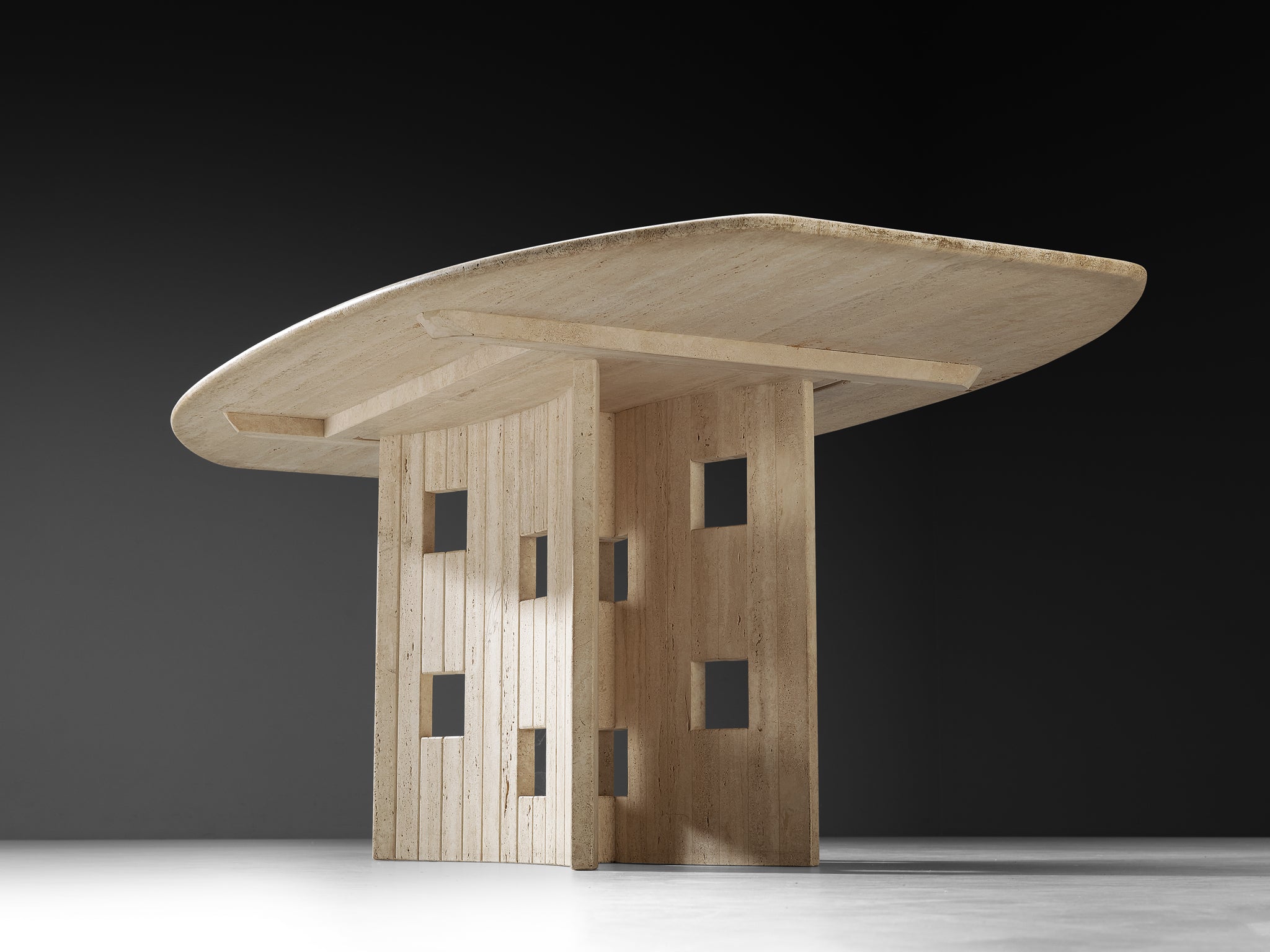 Post-Modern Dining Table in Travertine with Geometric Base Tables Morentz