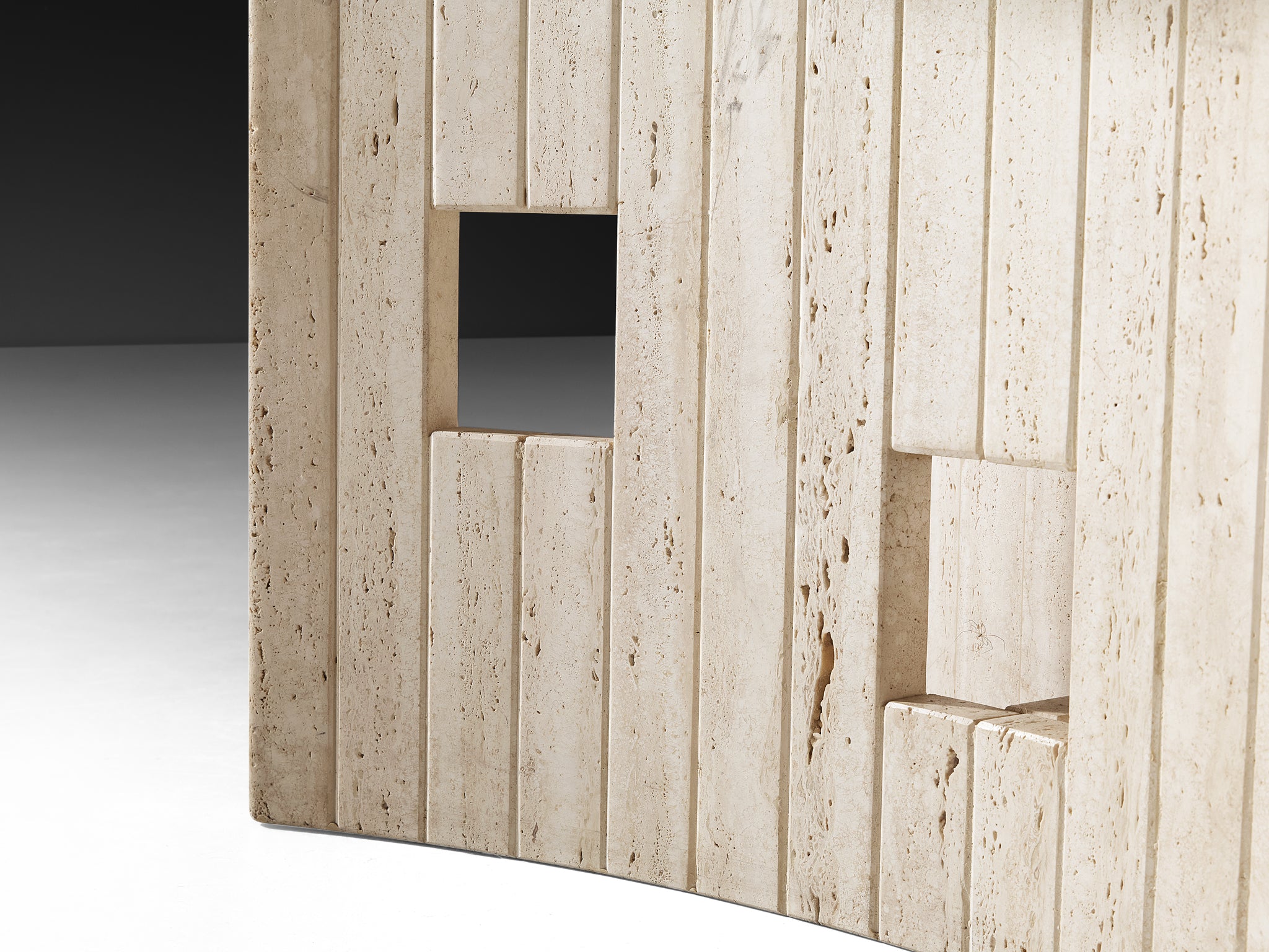 Post-Modern Dining Table in Travertine with Geometric Base Tables Morentz