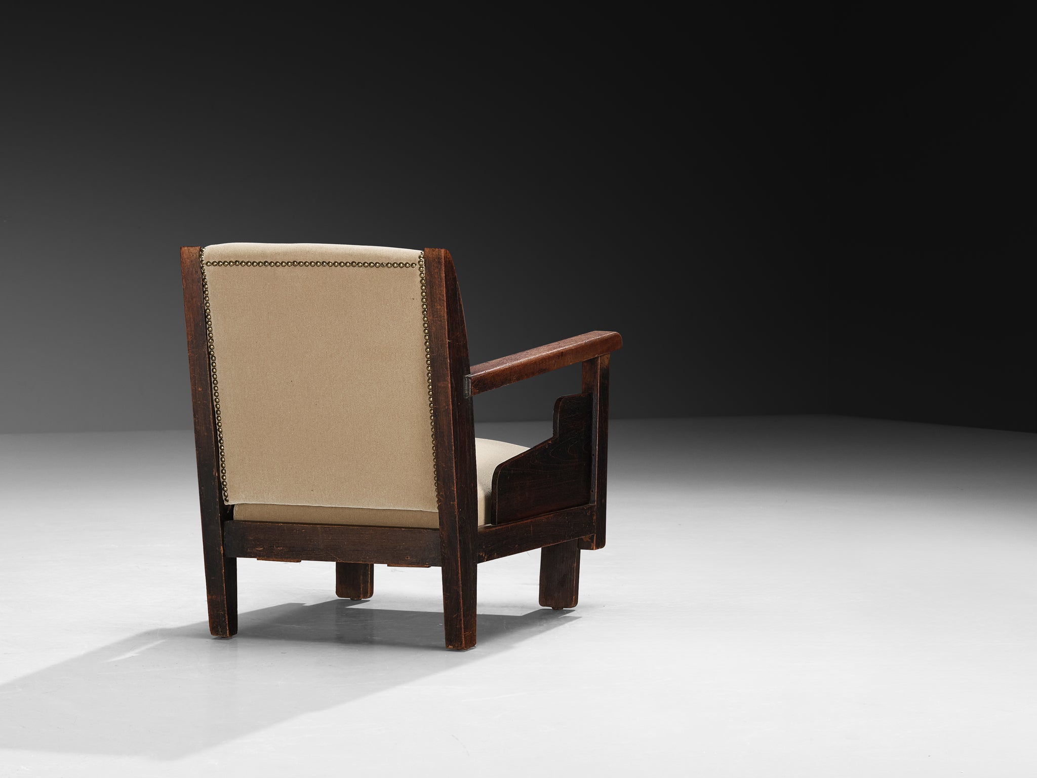 The Hague School Dutch Art Deco Lounge Chair in Beige Velvet and Teak Seating Morentz