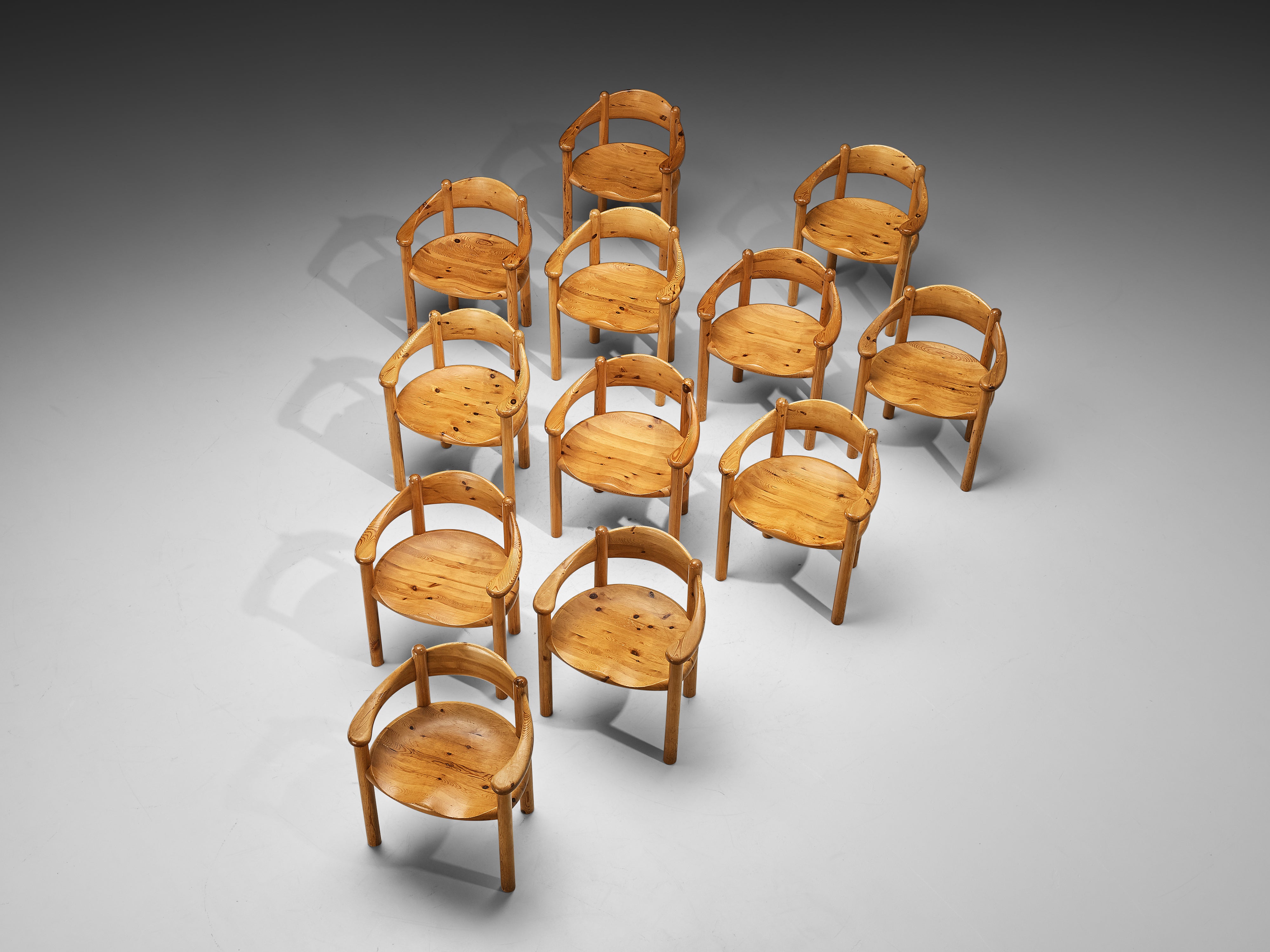 Rainer Daumiller Set of Twelve Armchairs in Solid Pine Seating Morentz
