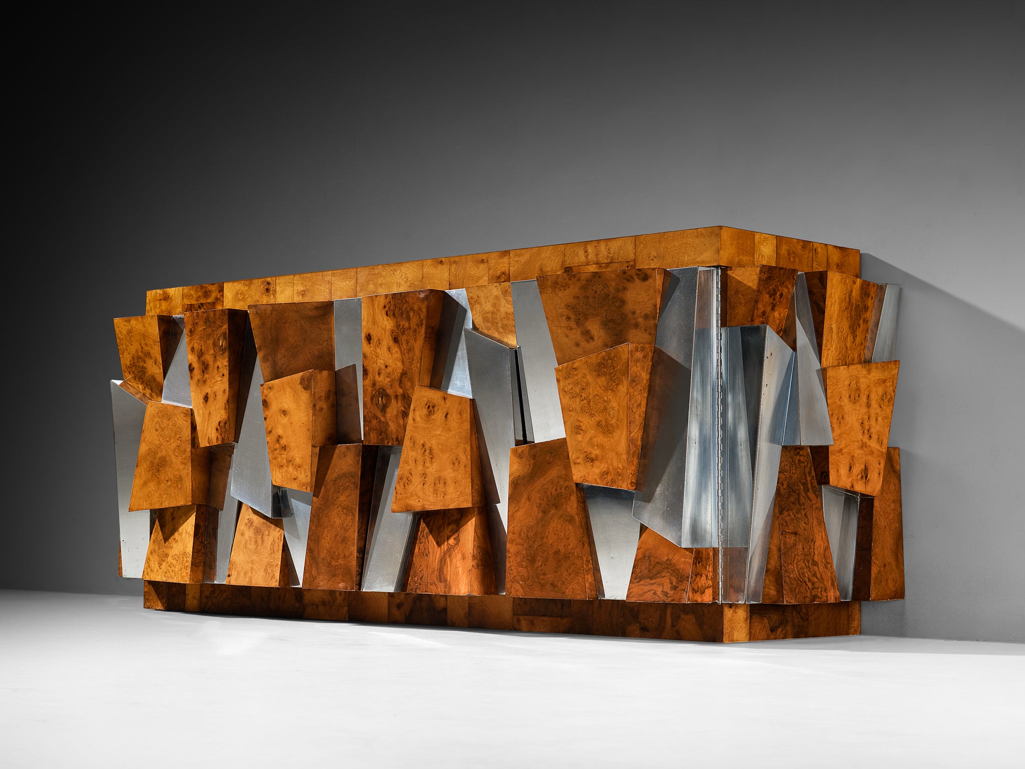 Paul Evans for Directional 'PE 300' Faceted Sideboard in Chrome and Bu