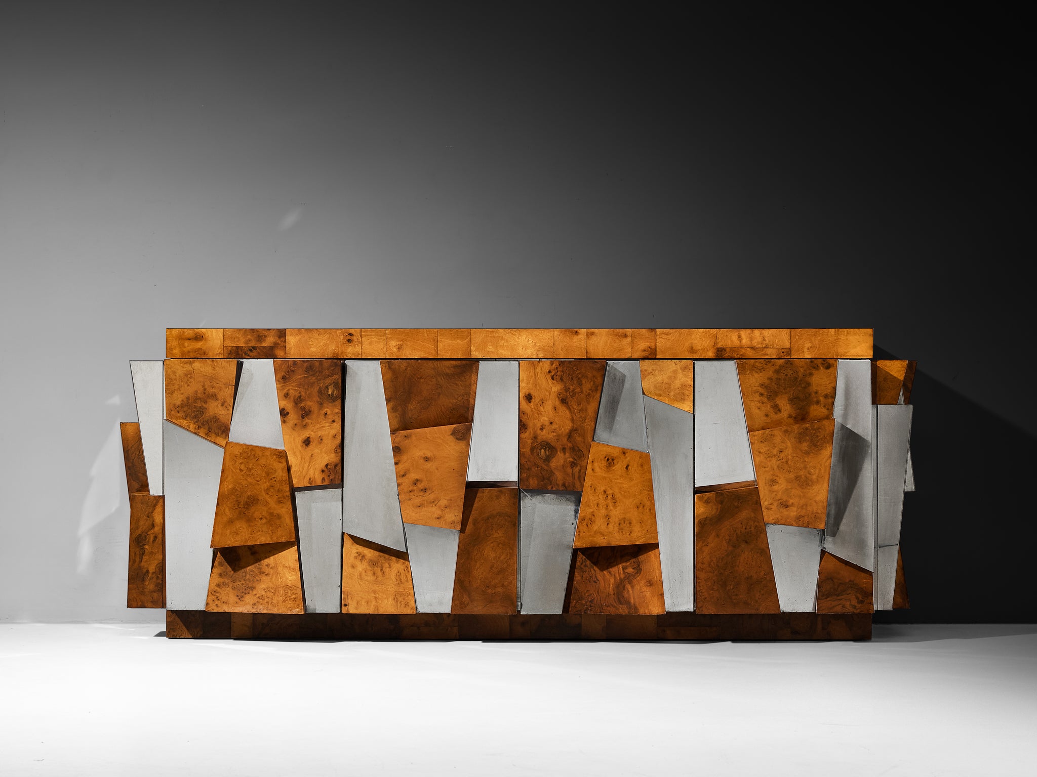 Paul Evans for Directional 'PE 300' Faceted Sideboard in Chrome and Burlwood Case pieces and storage cabinets Morentz