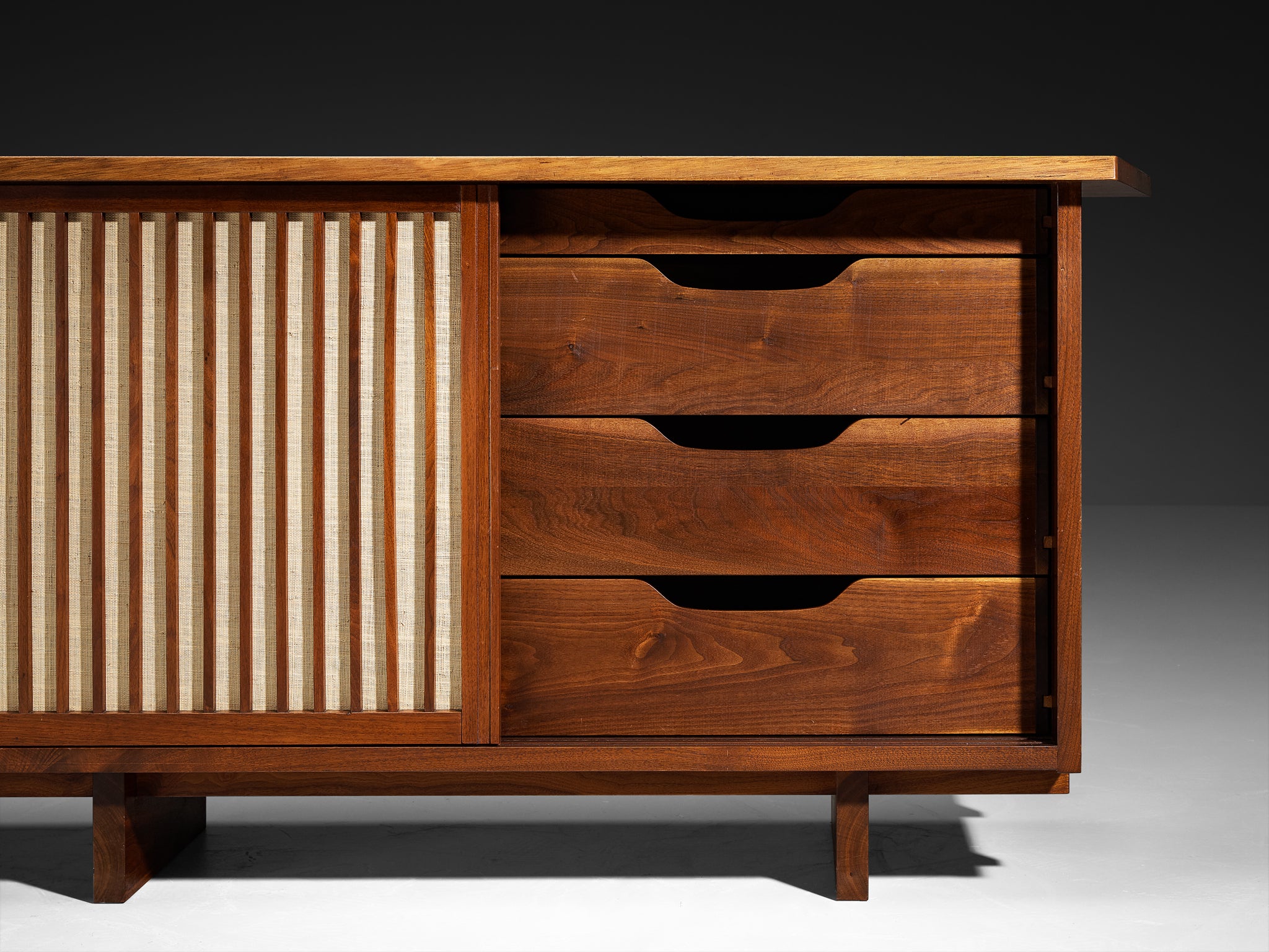 George Nakashima for George Nakashima Studio Triple Sliding Door Cabinet in Walnut Case pieces and storage cabinets Morentz