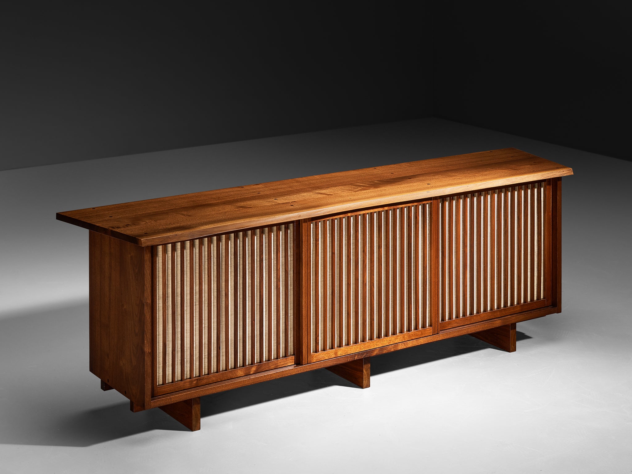 George Nakashima for George Nakashima Studio Triple Sliding Door Cabinet in Walnut Case pieces and storage cabinets Morentz