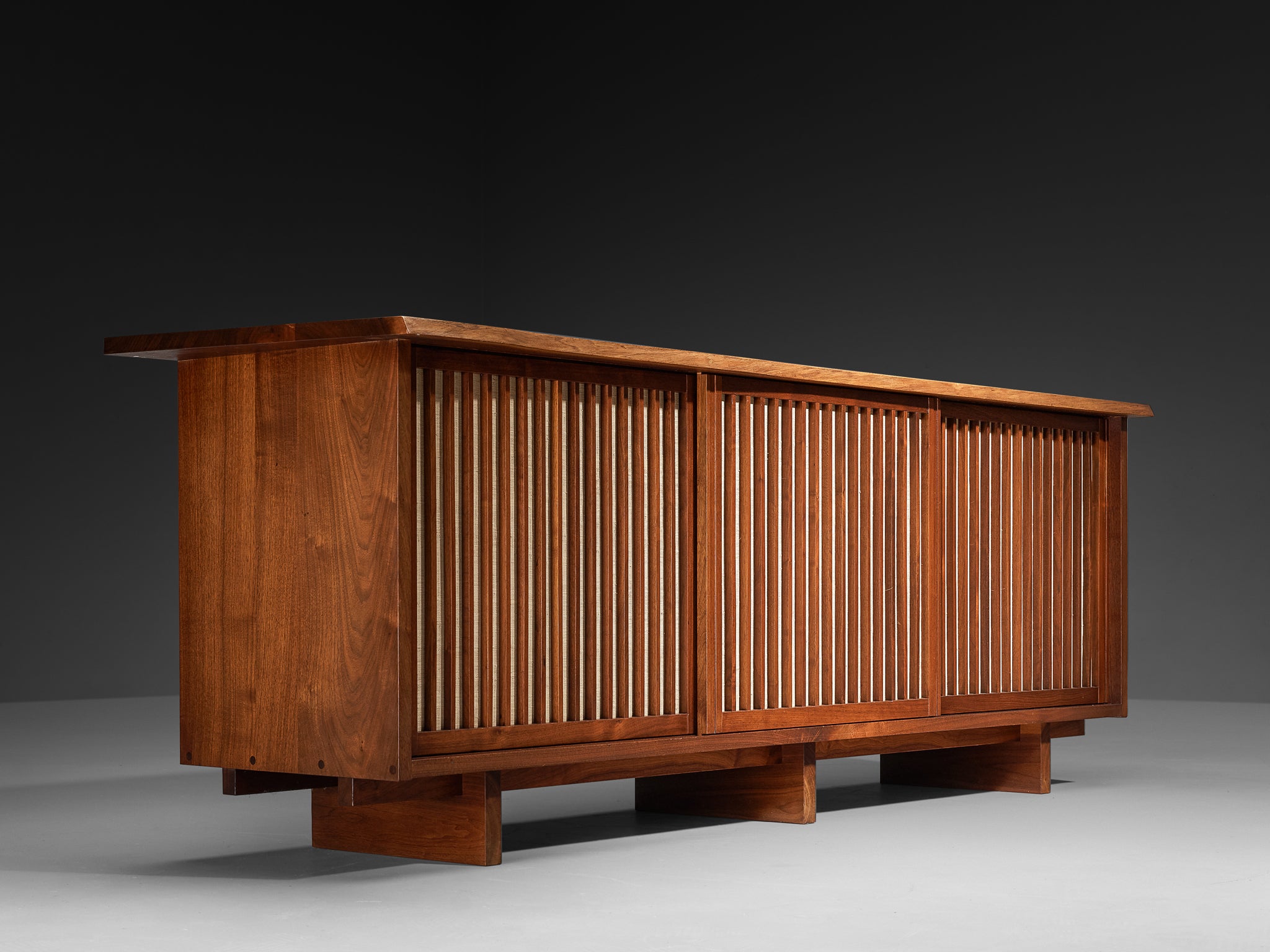 George Nakashima for George Nakashima Studio Triple Sliding Door Cabinet in Walnut Case pieces and storage cabinets Morentz