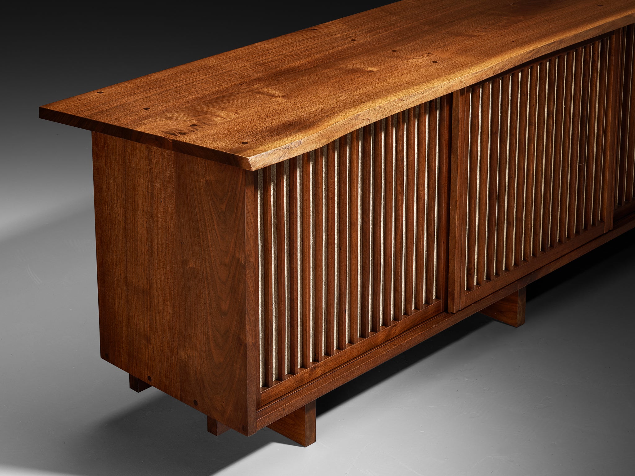 George Nakashima for George Nakashima Studio Triple Sliding Door Cabinet in Walnut Case pieces and storage cabinets Morentz