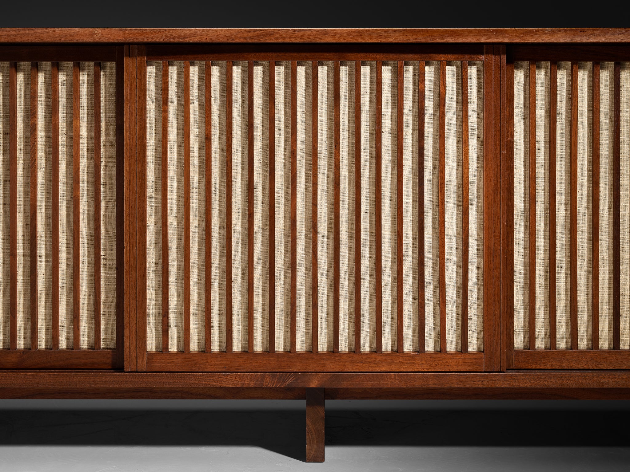 George Nakashima for George Nakashima Studio Triple Sliding Door Cabinet in Walnut Case pieces and storage cabinets Morentz