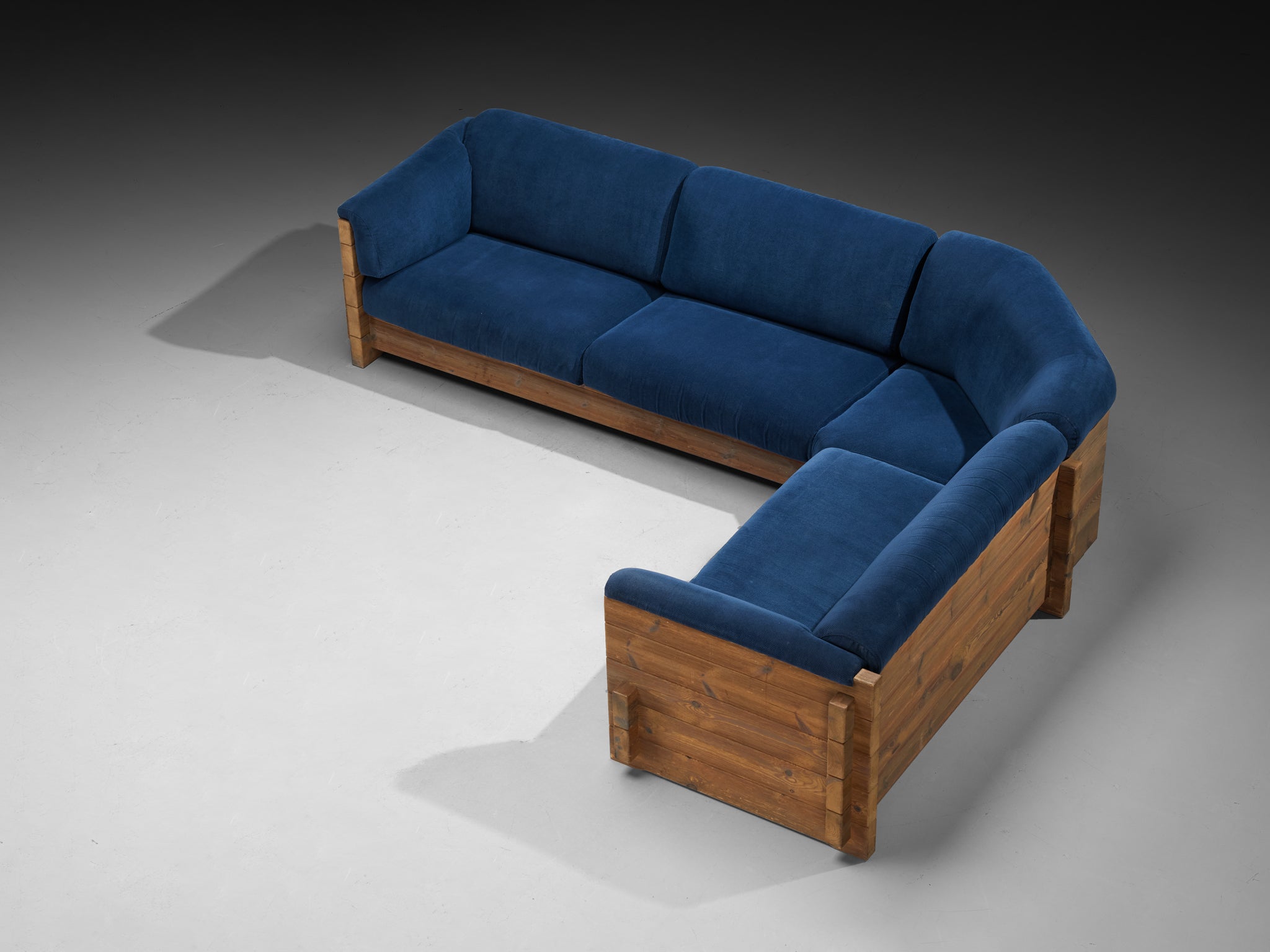 Hans Jørgen Frydendal for Modul Bygge System Corner Sofa in Solid Pine and Blue Upholstery Seating Morentz