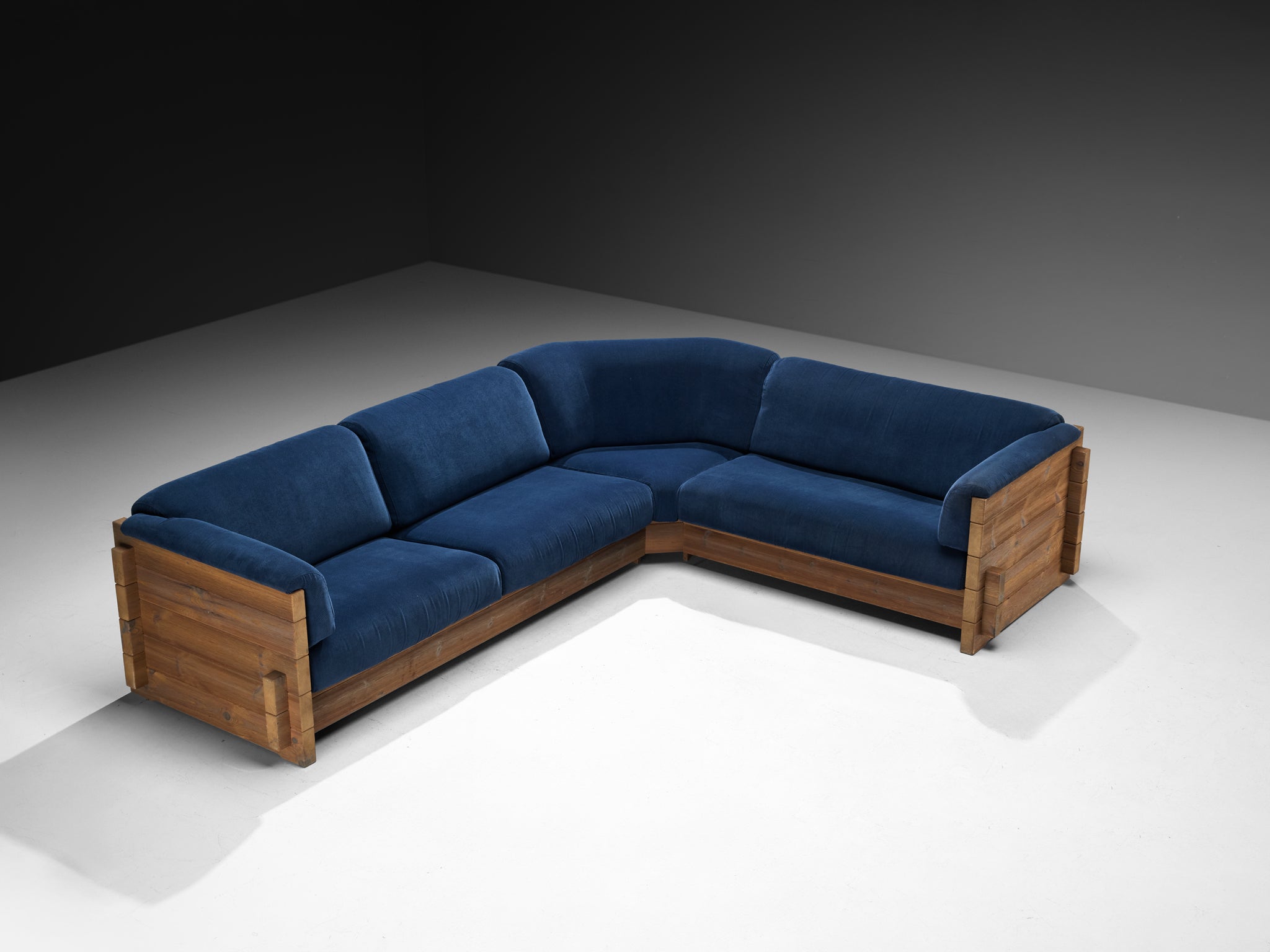 Hans Jørgen Frydendal for Modul Bygge System Corner Sofa in Solid Pine and Blue Upholstery Seating Morentz