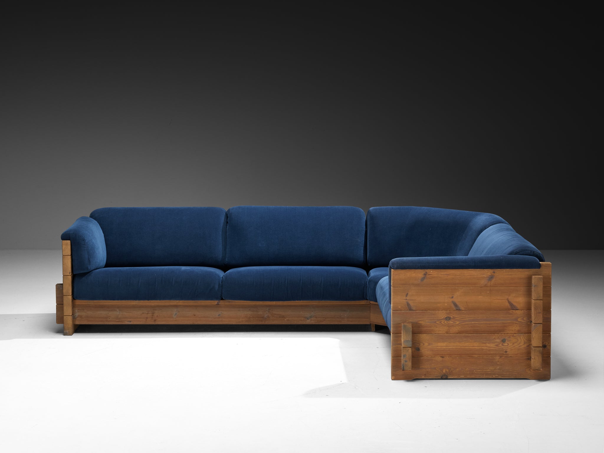 Hans Jørgen Frydendal for Modul Bygge System Corner Sofa in Solid Pine and Blue Upholstery Seating Morentz